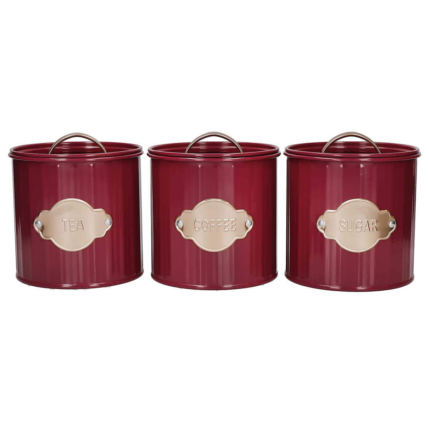 Set of 3 Airtight Canisters Burgundy