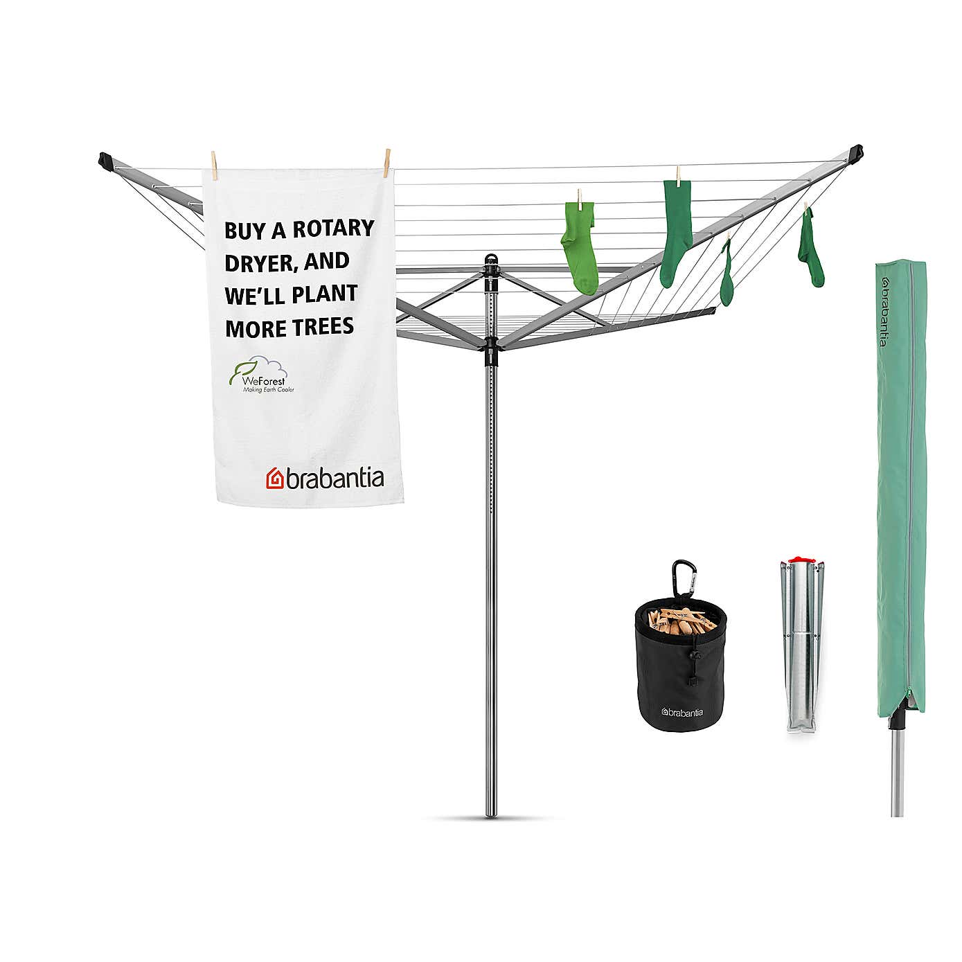 Brabantia 50 Metre 4 Arm Liftomatic Rotary Washing Line with Accessories