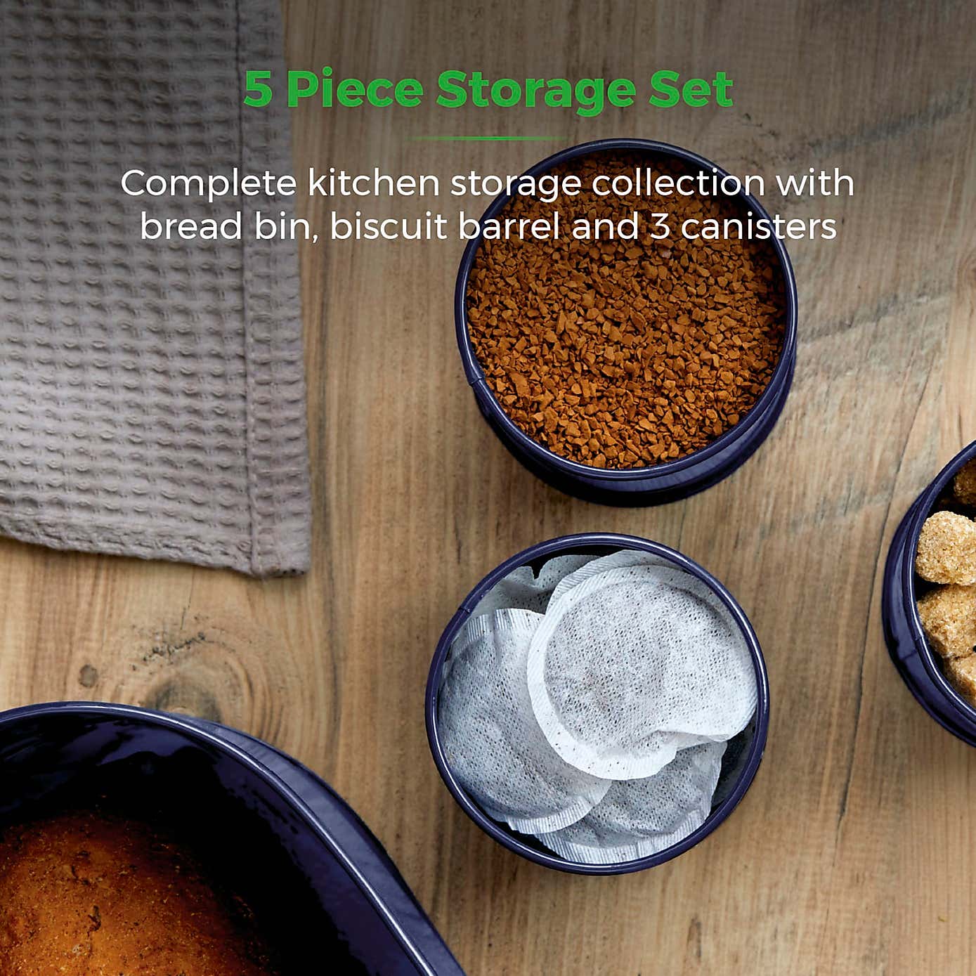 TOWER 5 Piece Round Ribbed Canister Set