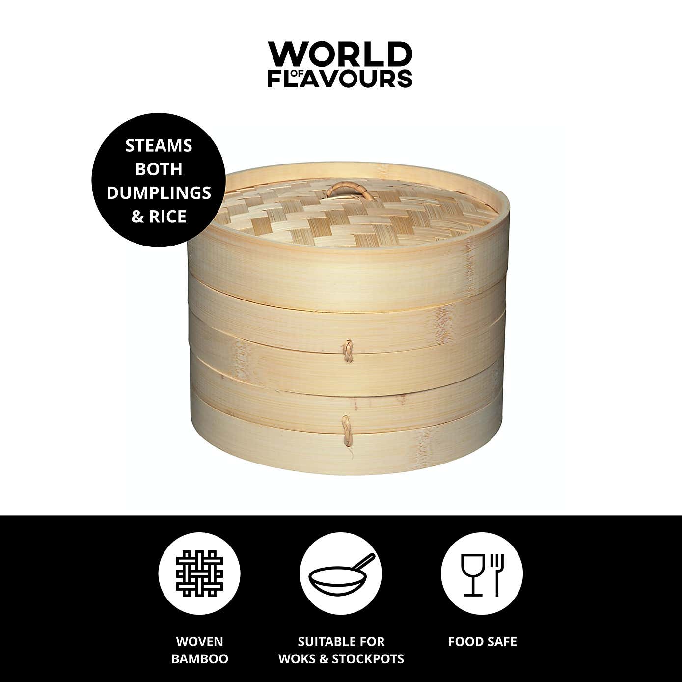 KitchenCraft World of Flavours Oriental Two Tier Bamboo Steamer 25cm