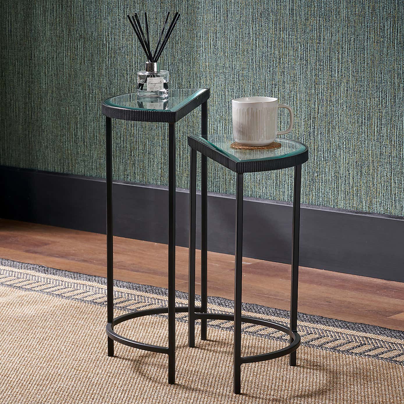 Marazzi Half Moon Side Tables, Bevelled Glass