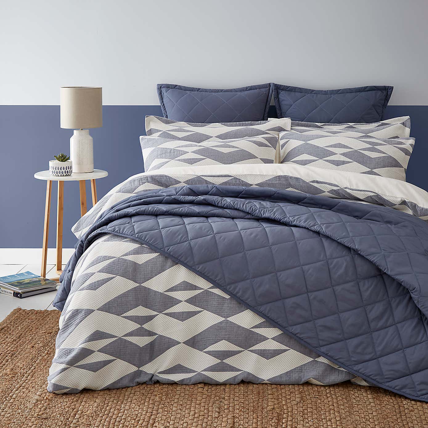 Kai Geo Steel Blue Oxford Pillowcase