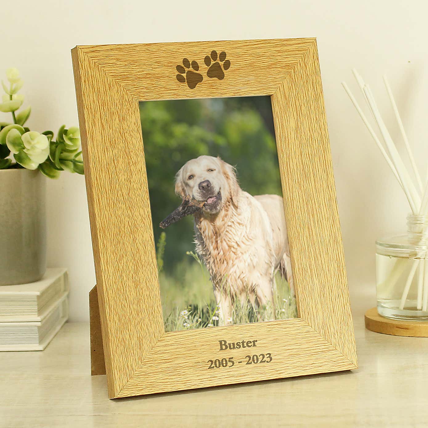Personalised Paw Prints Light Wood Portrait Photo Frame