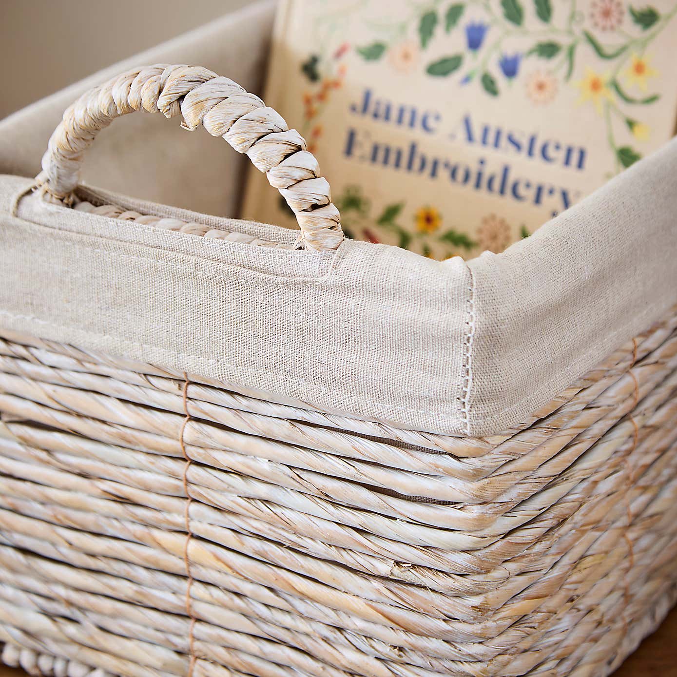 Whitewashed Wicker Rectangle Storage Basket