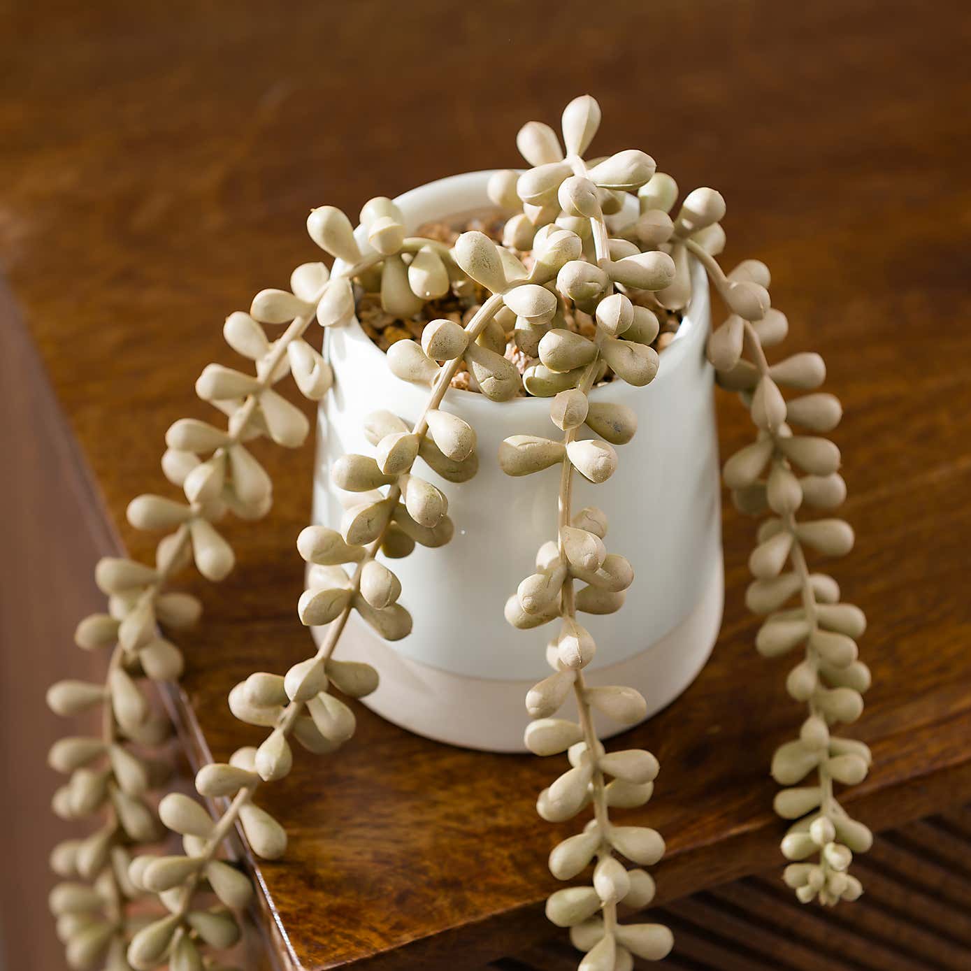 Artificial Trailing String of Pearls Plant in Textured Ceramic Plant Pot