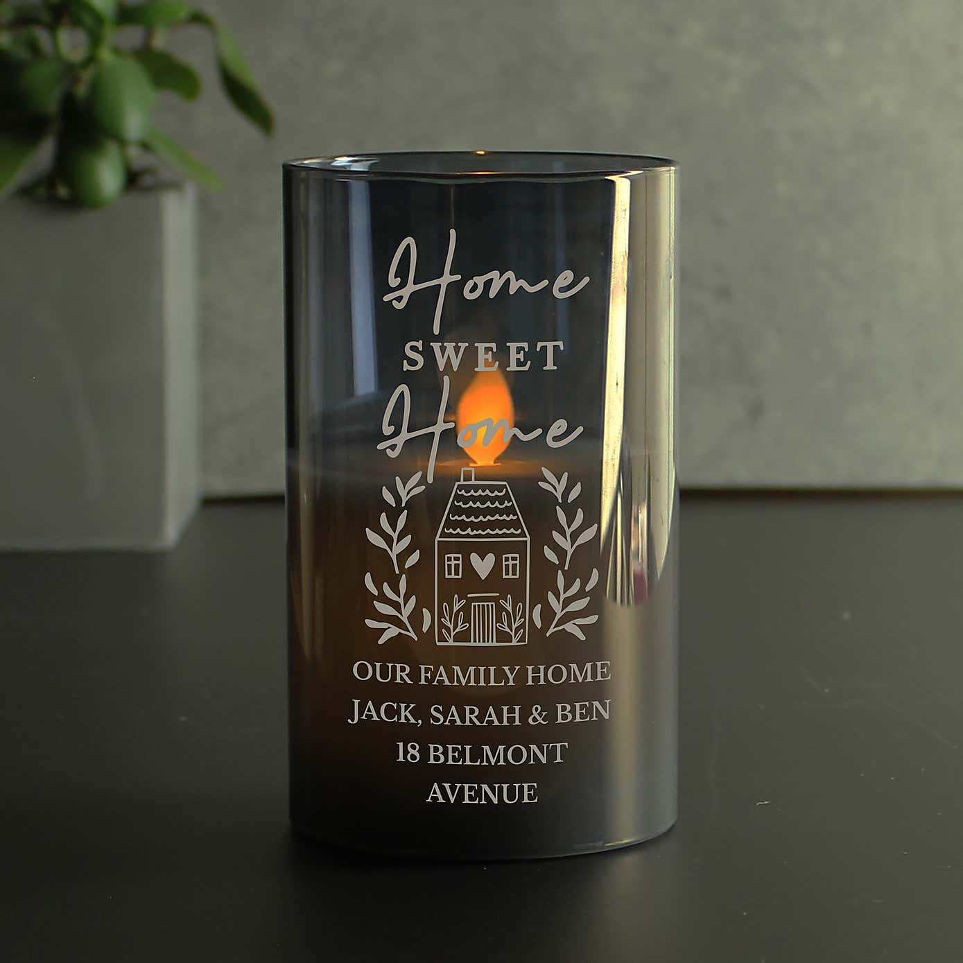 Personalised Home Smoked Glass LED Candle