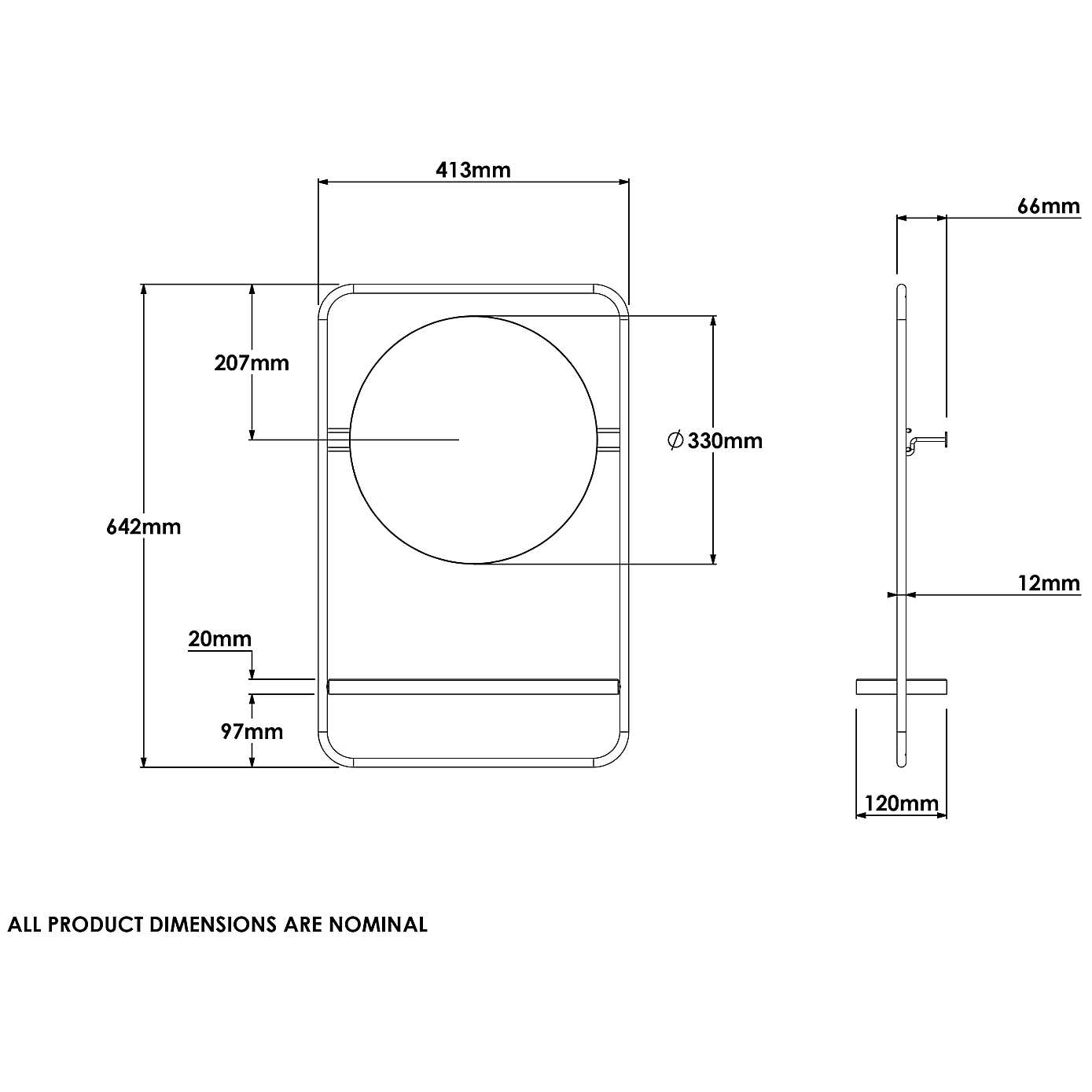 Croydex Furzton Round Mirror with Shelf