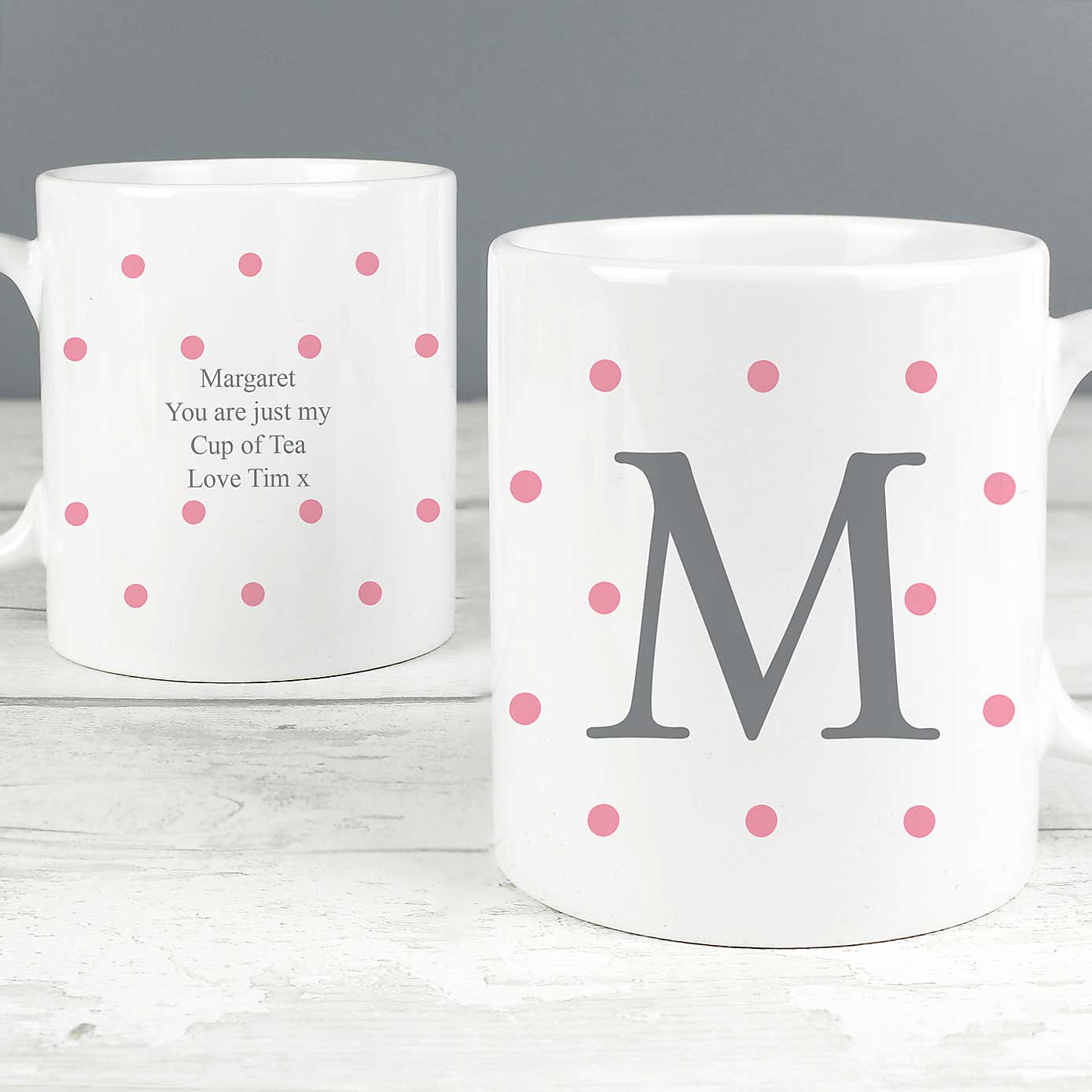 Personalised Monogram Pink Spot Mug