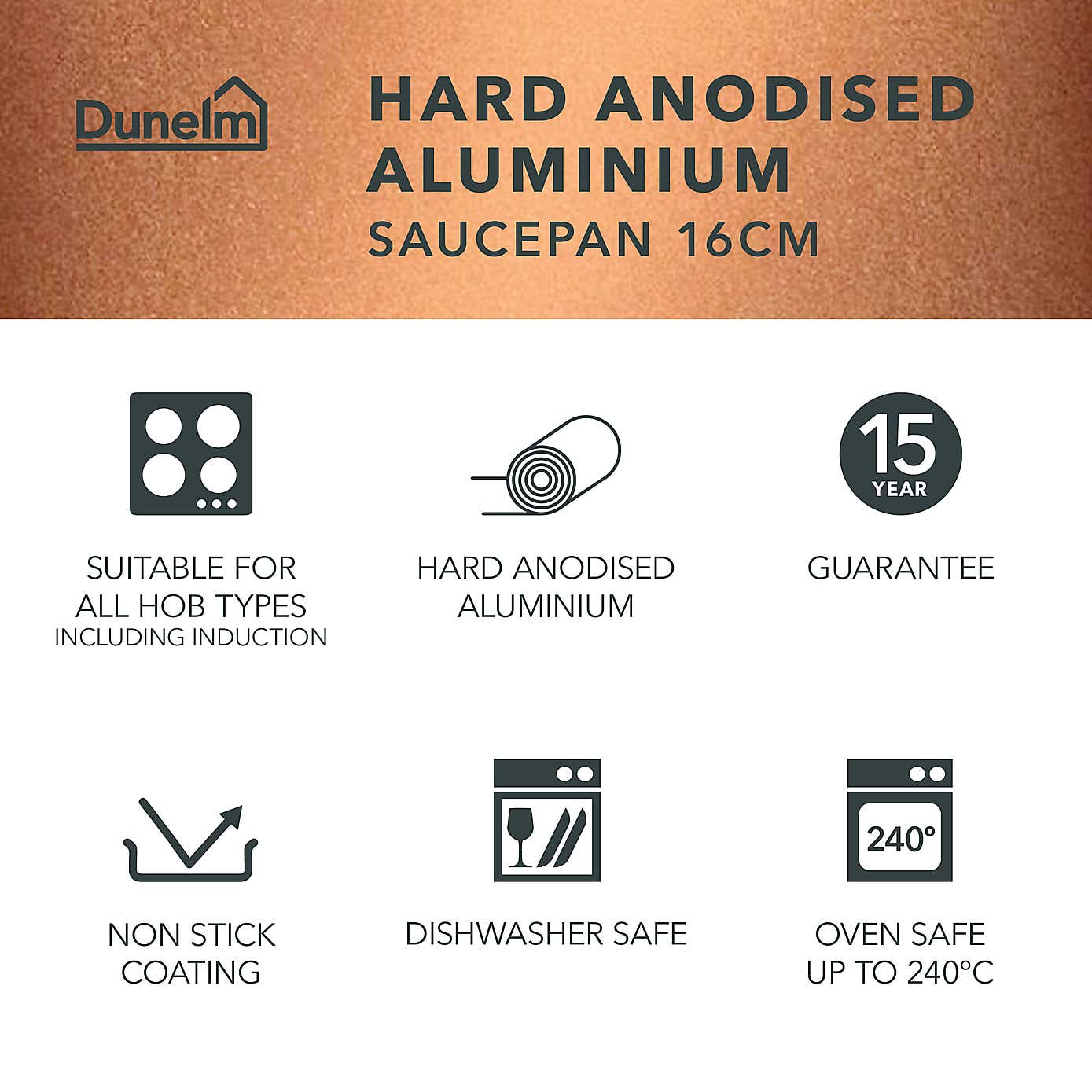 Non-Stick Hard Anodised Aluminium Saucepan, 16cm