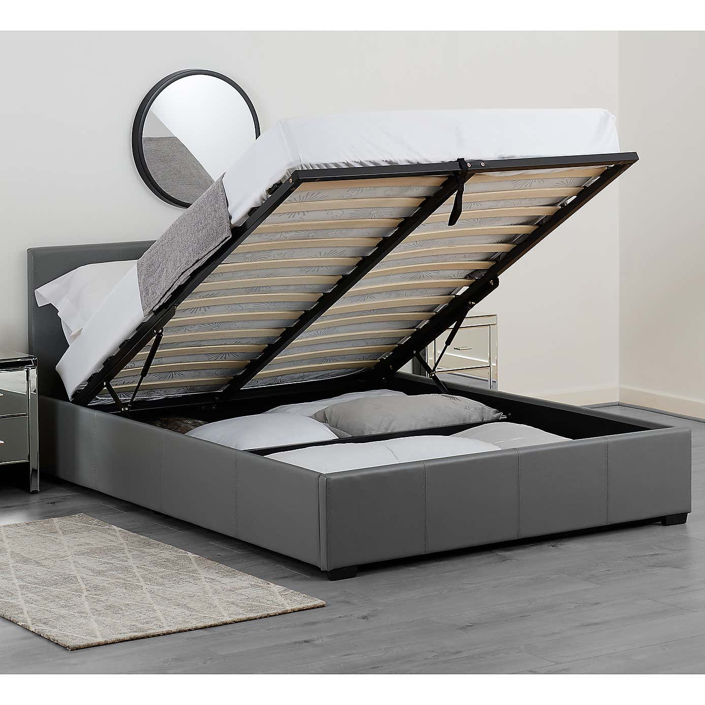 Waverley Faux Leather Ottoman Bedstead - Grey