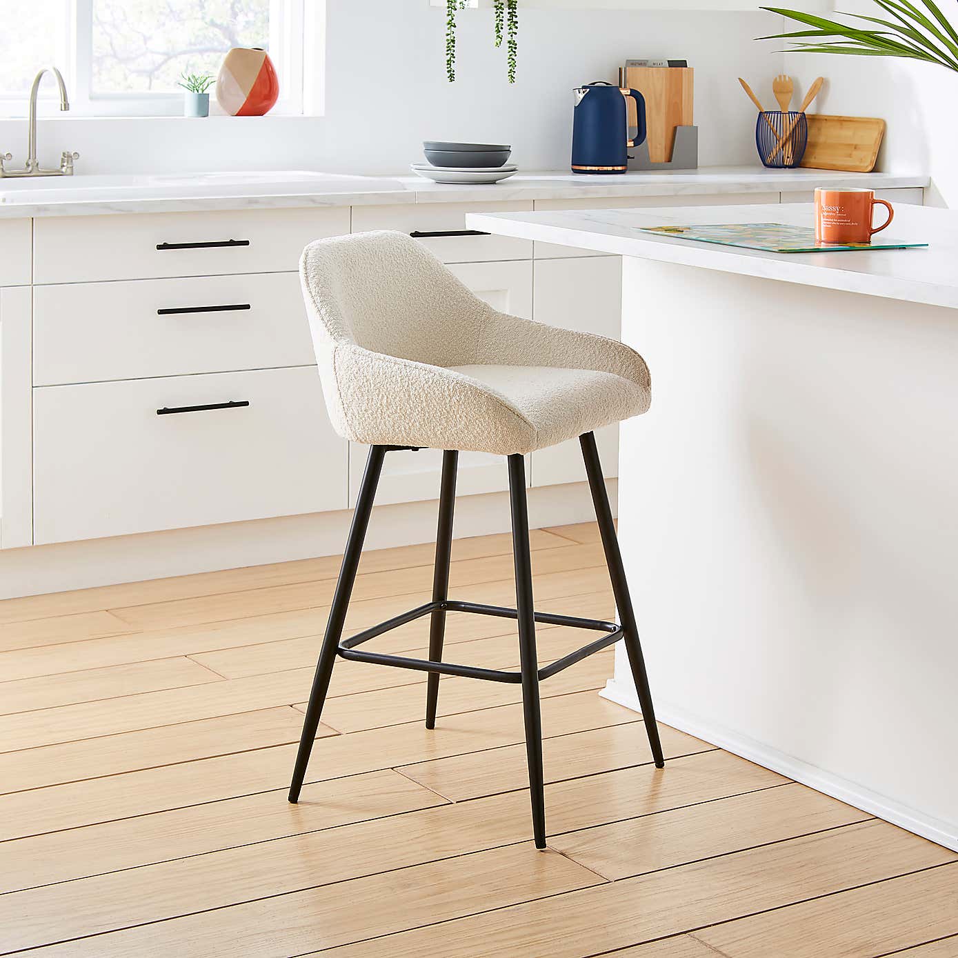 Radleigh Bar Stool, Ivory Boucle