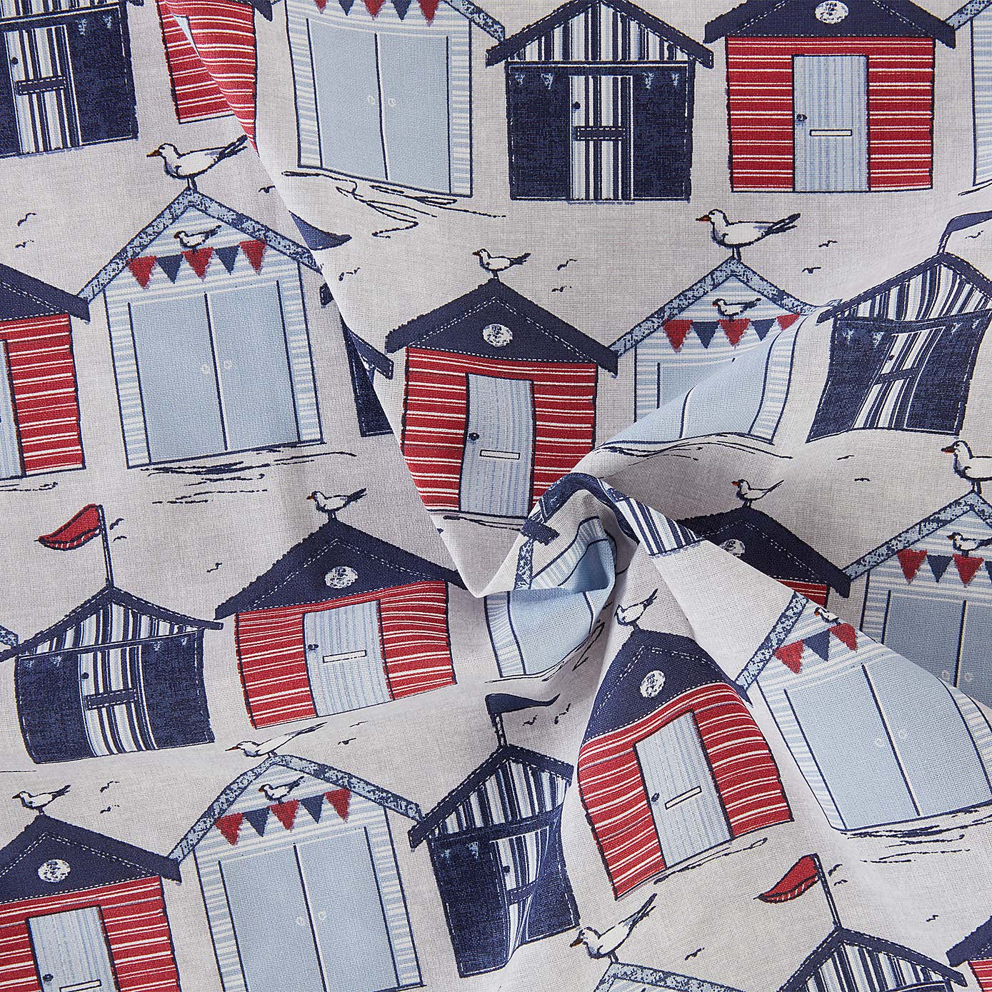 By the Metre Coastal Houses Navy Red Craft Cotton