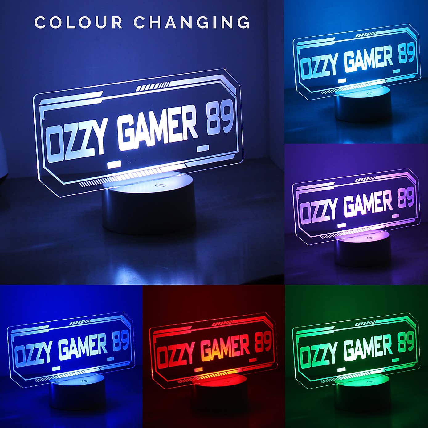 Personalised Gamer Tag Colour Changing Night LED Light