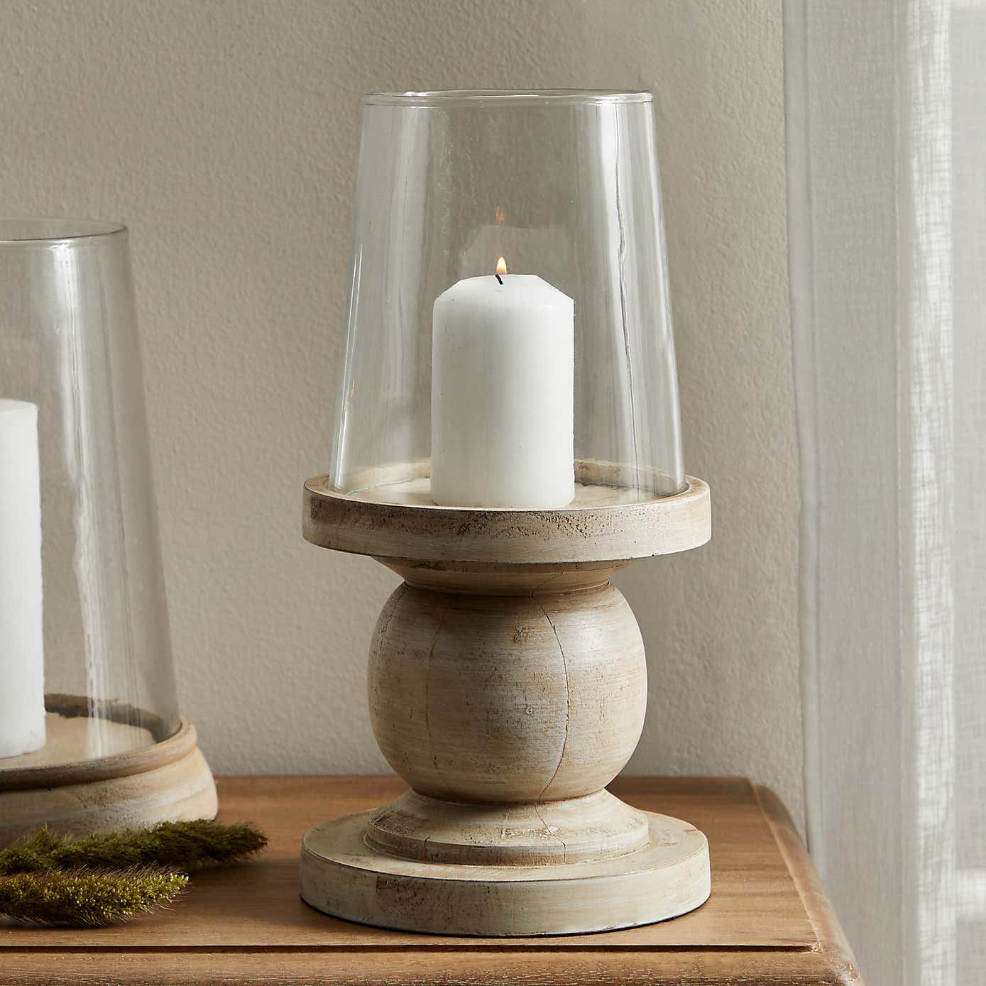 Churchgate Wood Glass Hurricane Candle Holder