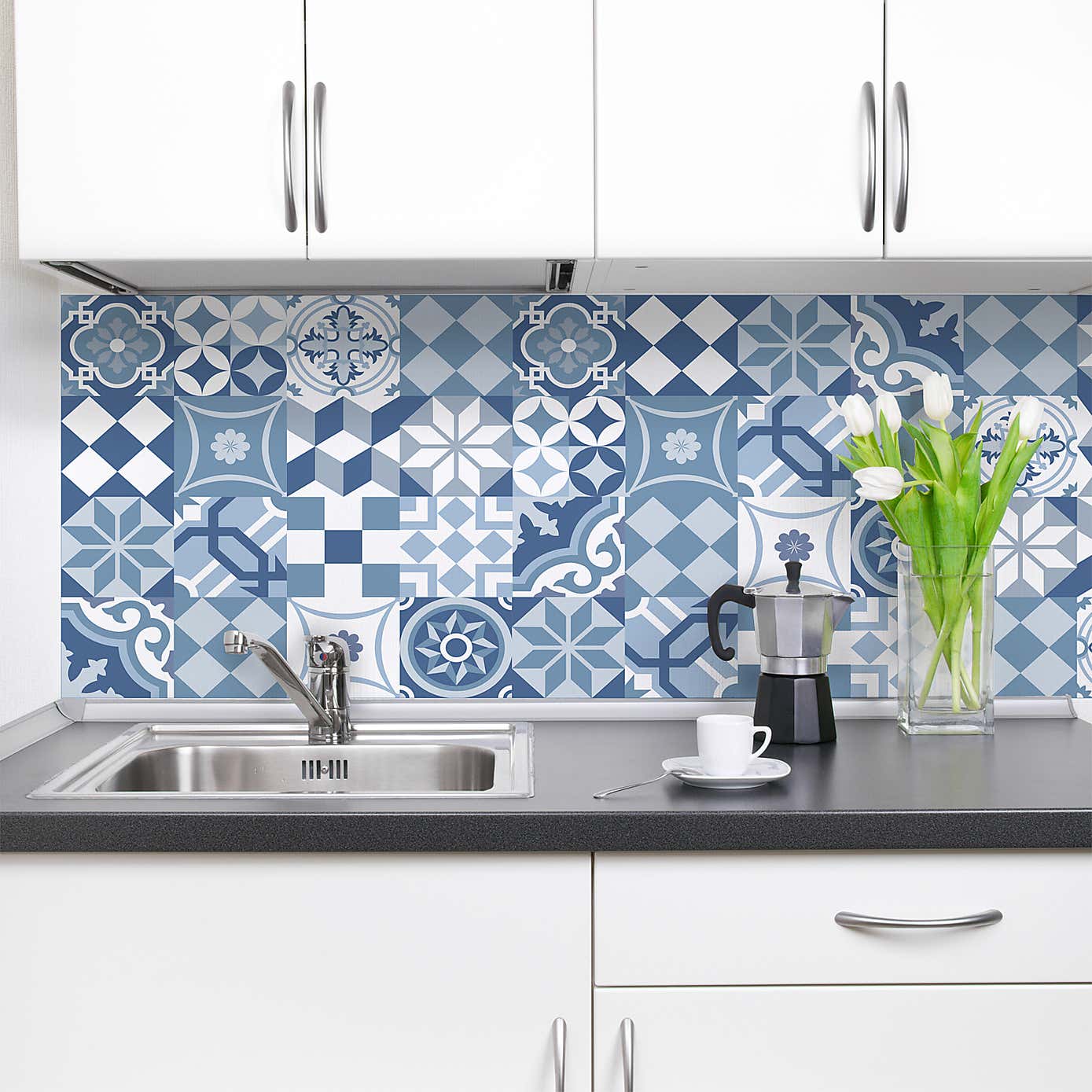 Blue Tiled Self Adhesive Backsplash Wallpaper