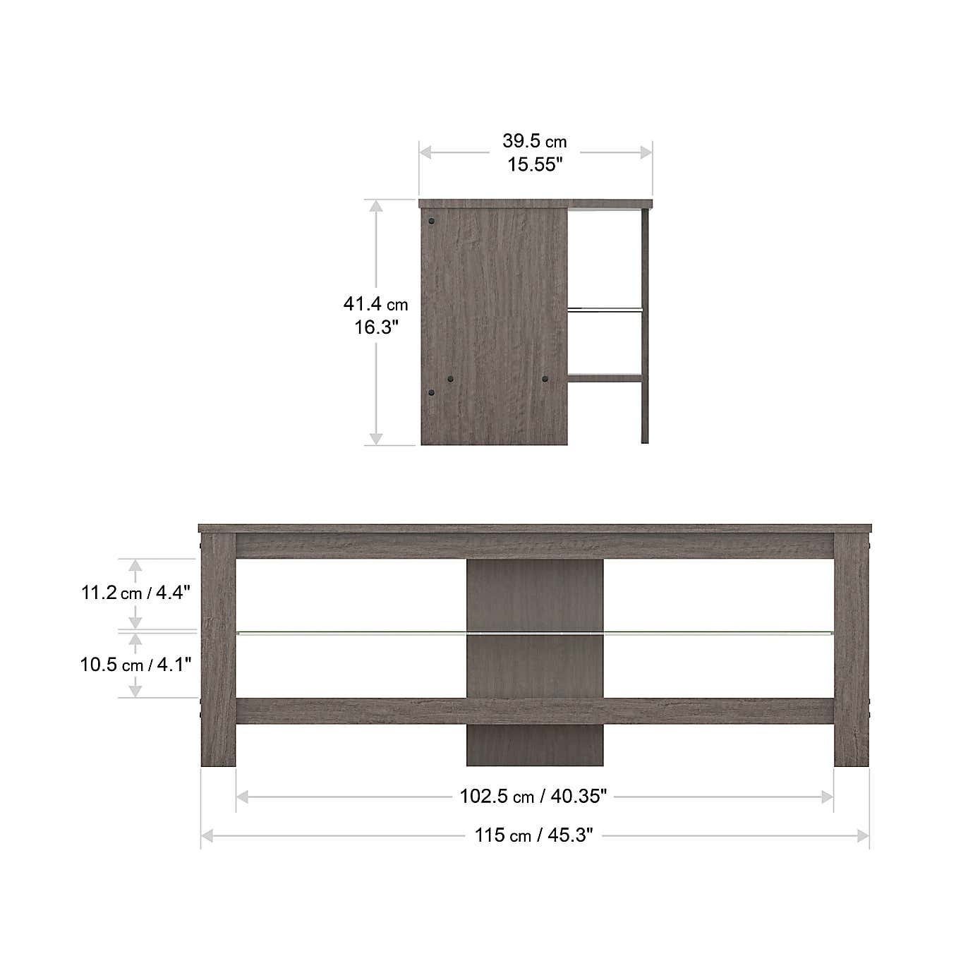 Calibre Plus Wide TV Stand, 115cm Grey Oak Effect