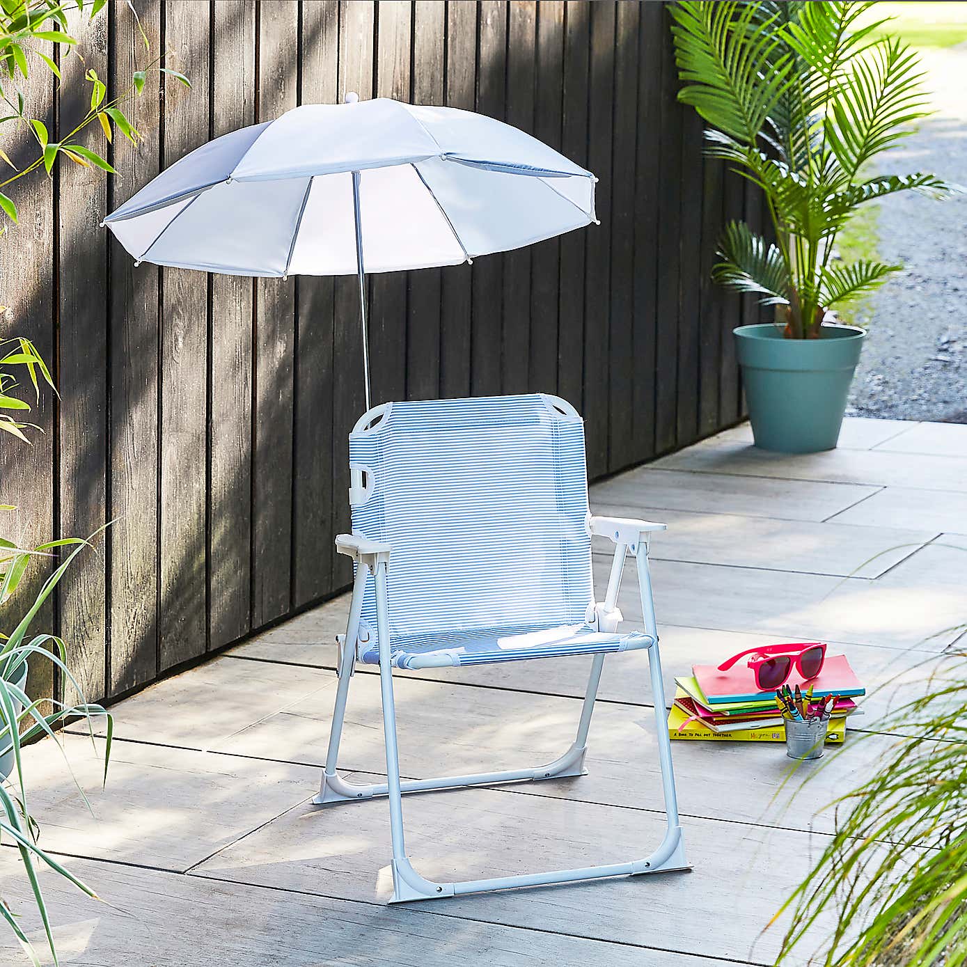 Childrens Chair with Parasol, Blue