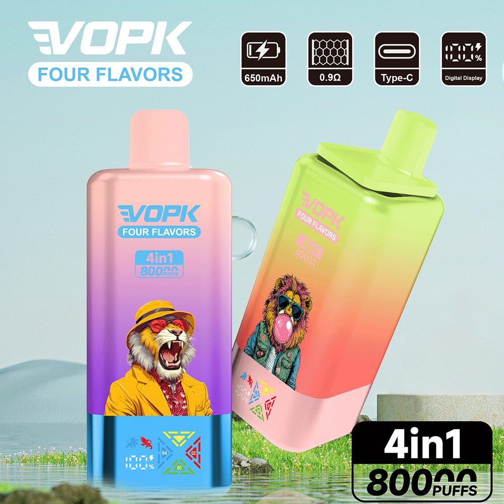【NewArrive】VopkFourFlavors8000080KPuffs4in1FlavorsNewestOriginalRechargeableLCDDisplayDisposableVape