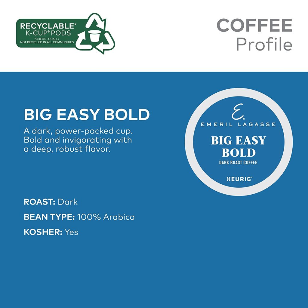 Emeril Big Easy Bold Dark Roast Coffee Pods, 96 Count, Single-Serve Keurig K-Cup, Recyclable