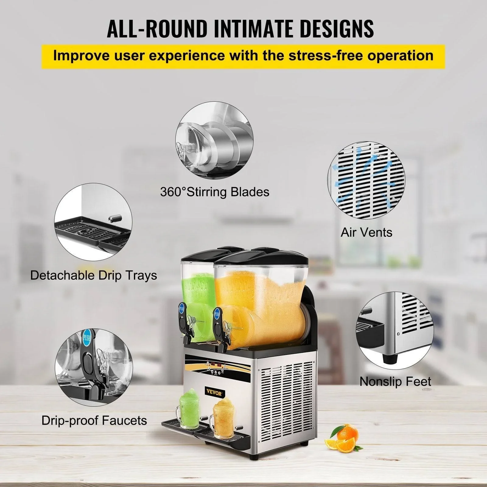 VEVOR Margarita Machine 15Lx2 Tank Commercial Slushy Machine Slushie Machine 1000W Commercial Margarita Maker Smoothie Frozen Drink Maker for