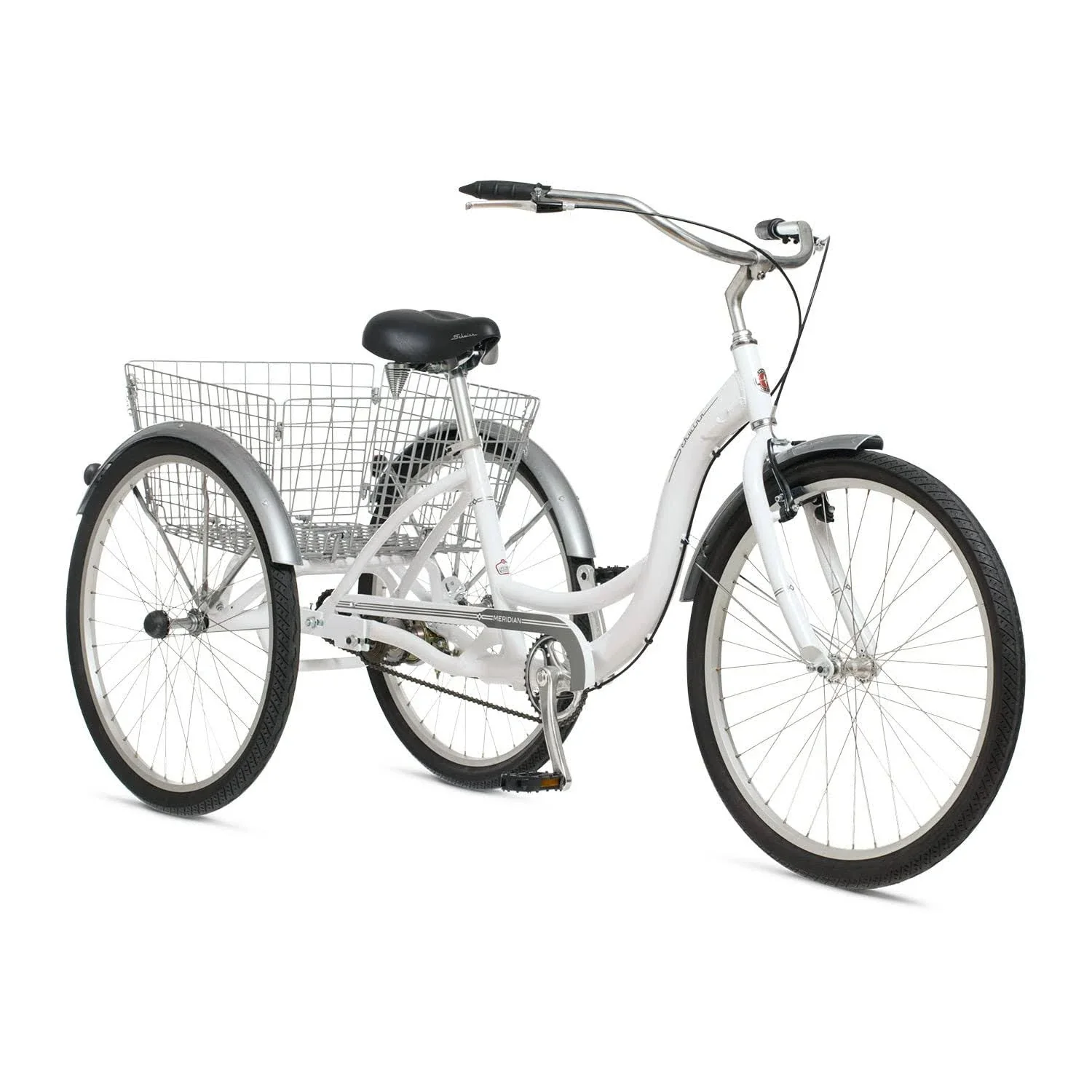 Schwinn Meridian Adult Tricycle Bike Mens and Womens Three Wheel Beach Cruiser 26-inch Wheels Low Step-Through Frame Wide Seat Rear Folding Basket Sin