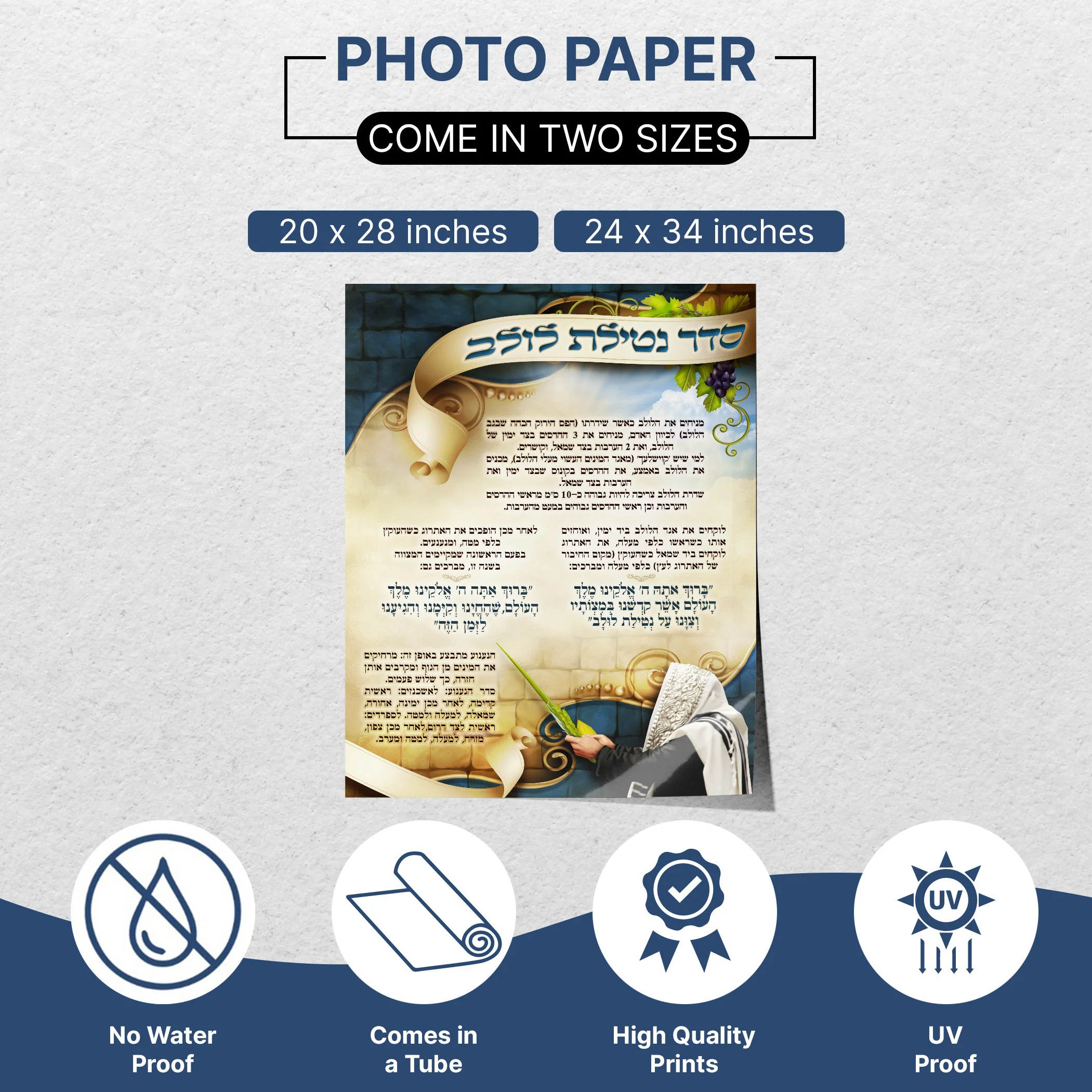 Seder Netilat Lulav Prayer Poster - Sukkot Ritual Elegance