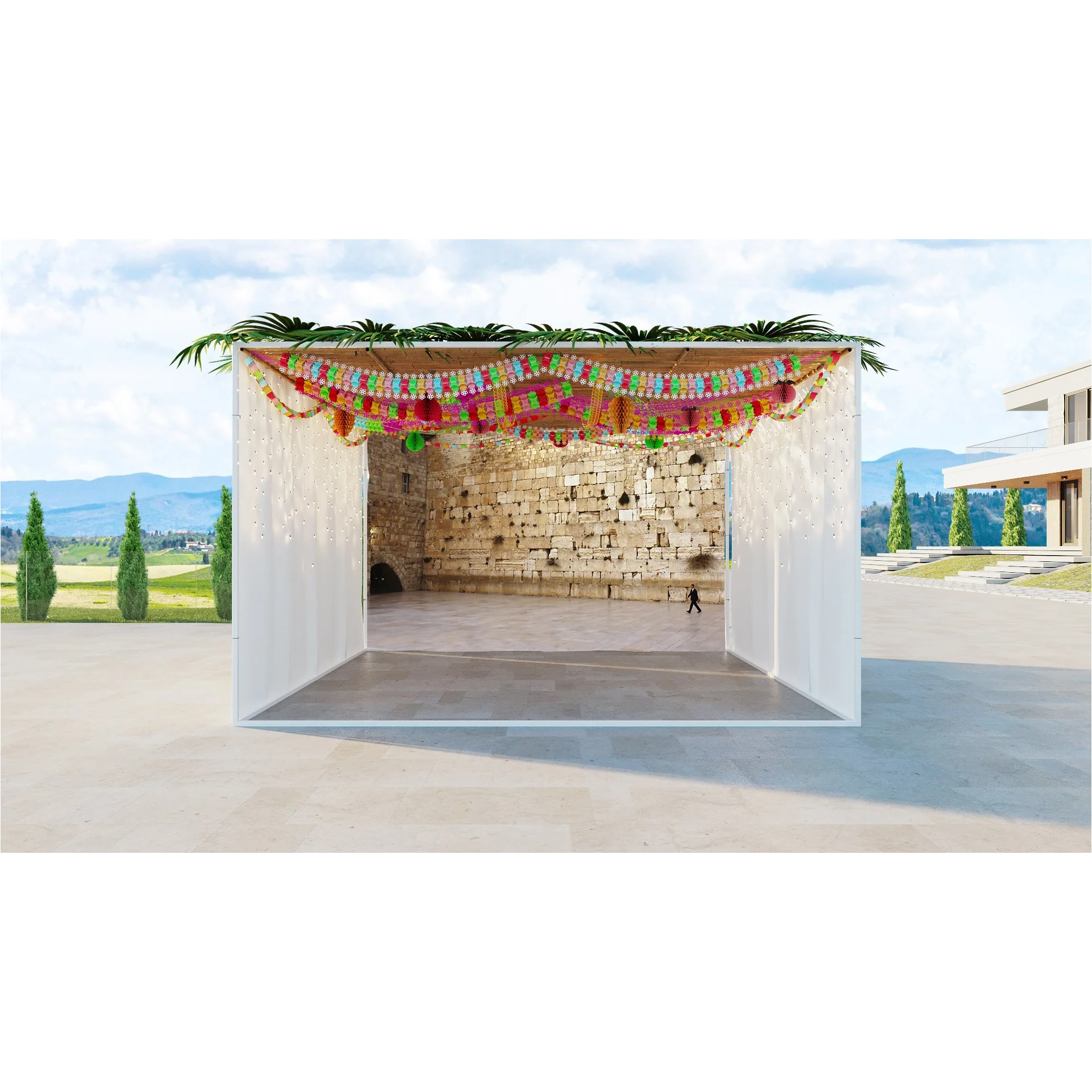 Western Wall Plaza Close-Up Fabric - Immersive Sukkah Decor