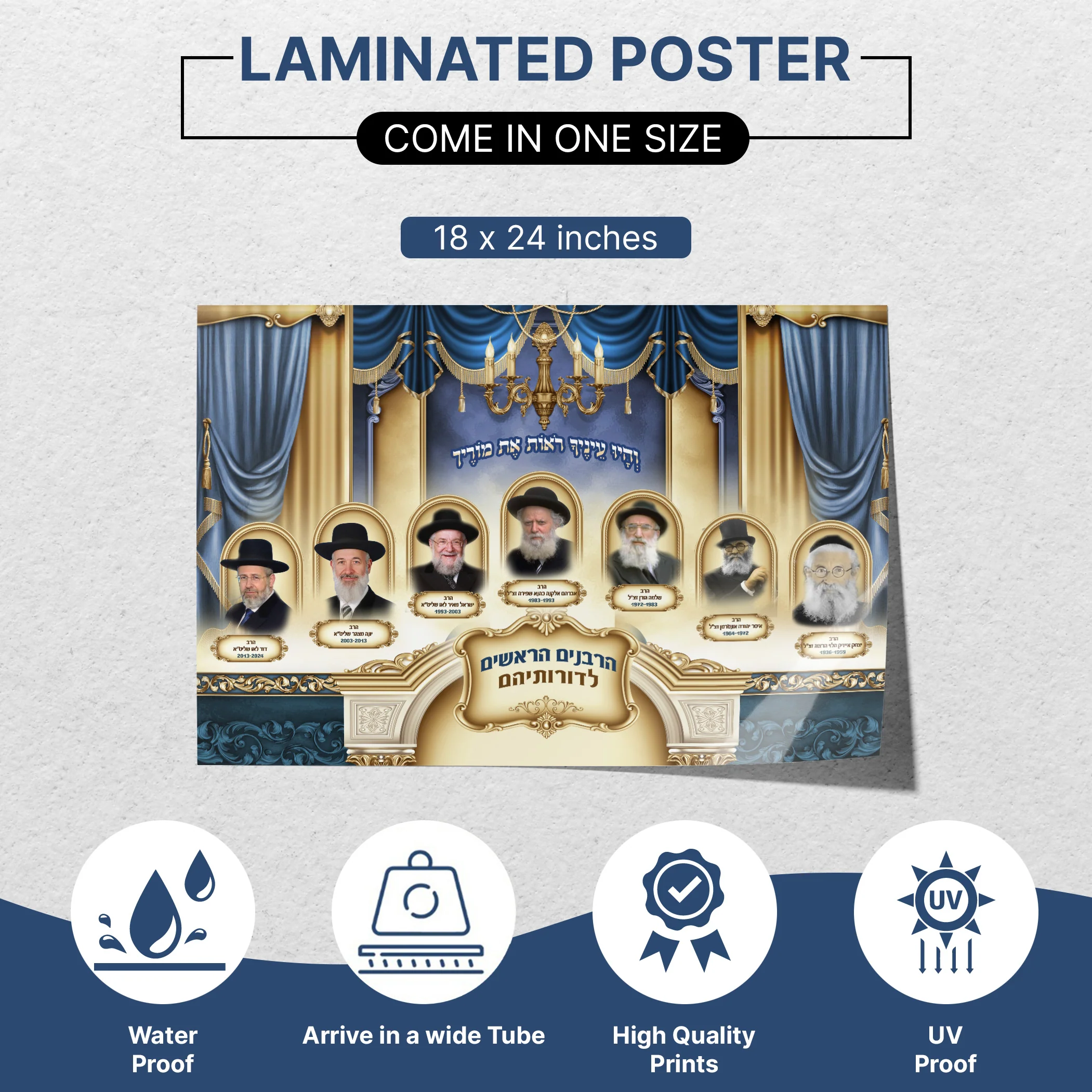 Portrait Collection of Israel��s Chief Ashkenaz Rabbis �C Sukkah Decoration Poster, Waterproof & UV-Proof