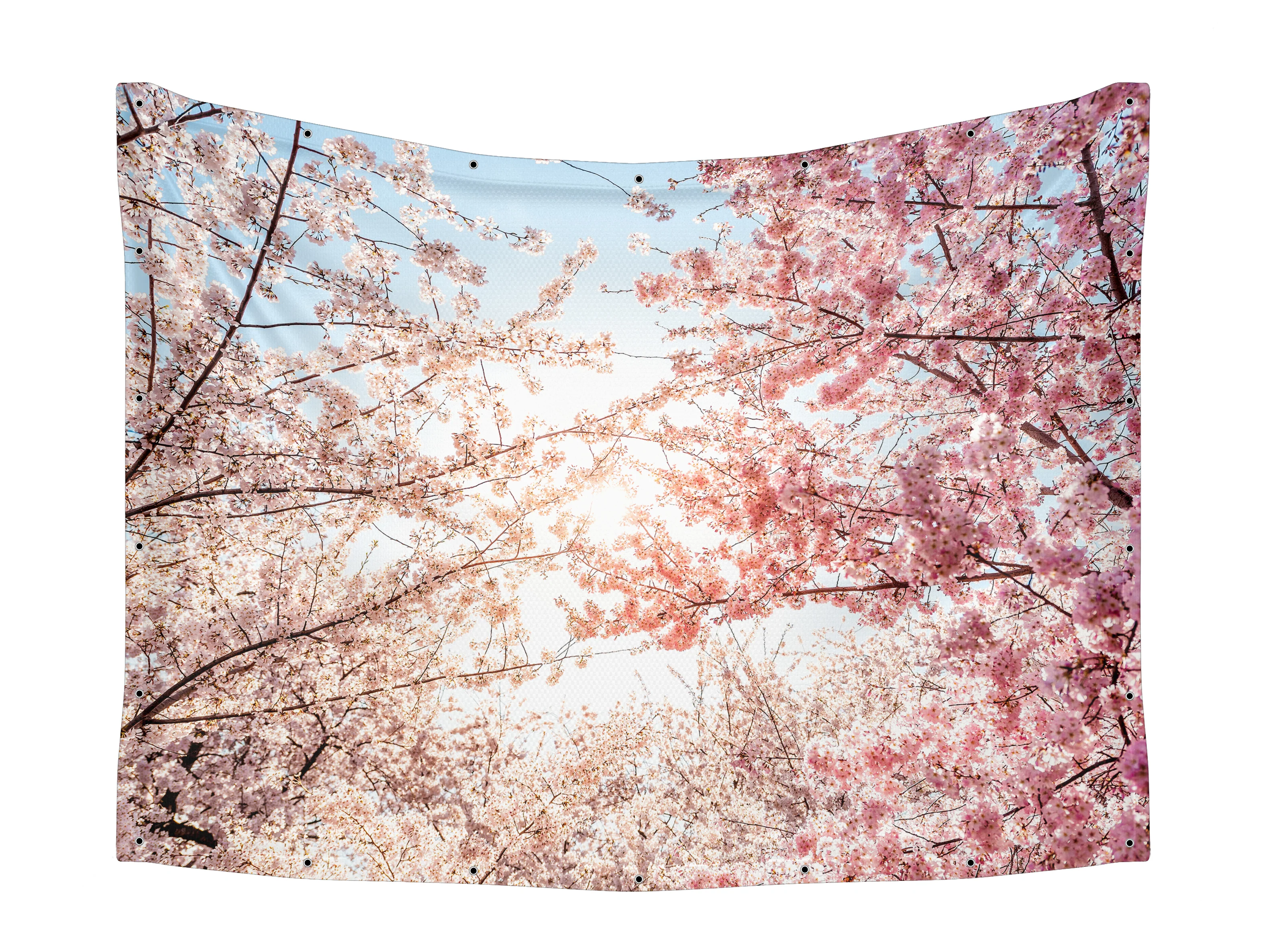 Cherry Blossom-Themed Sukkah Fabric - Pink & White Blossoming Branches