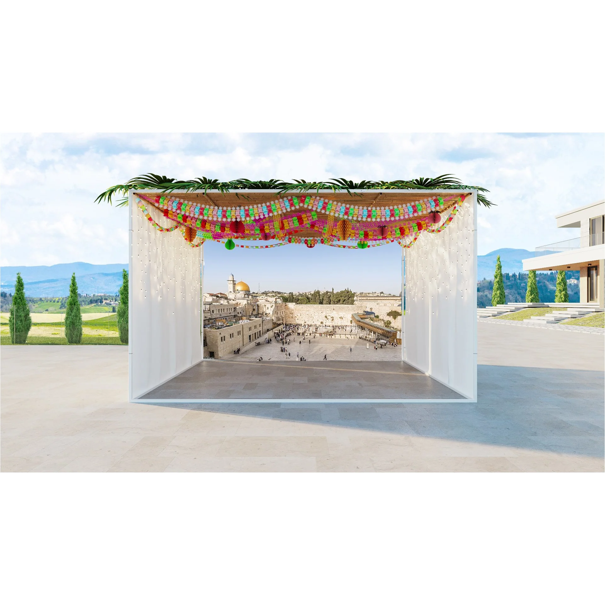 Western Wall Panorama Fabric - UV & Waterproof Sukkah Decoration