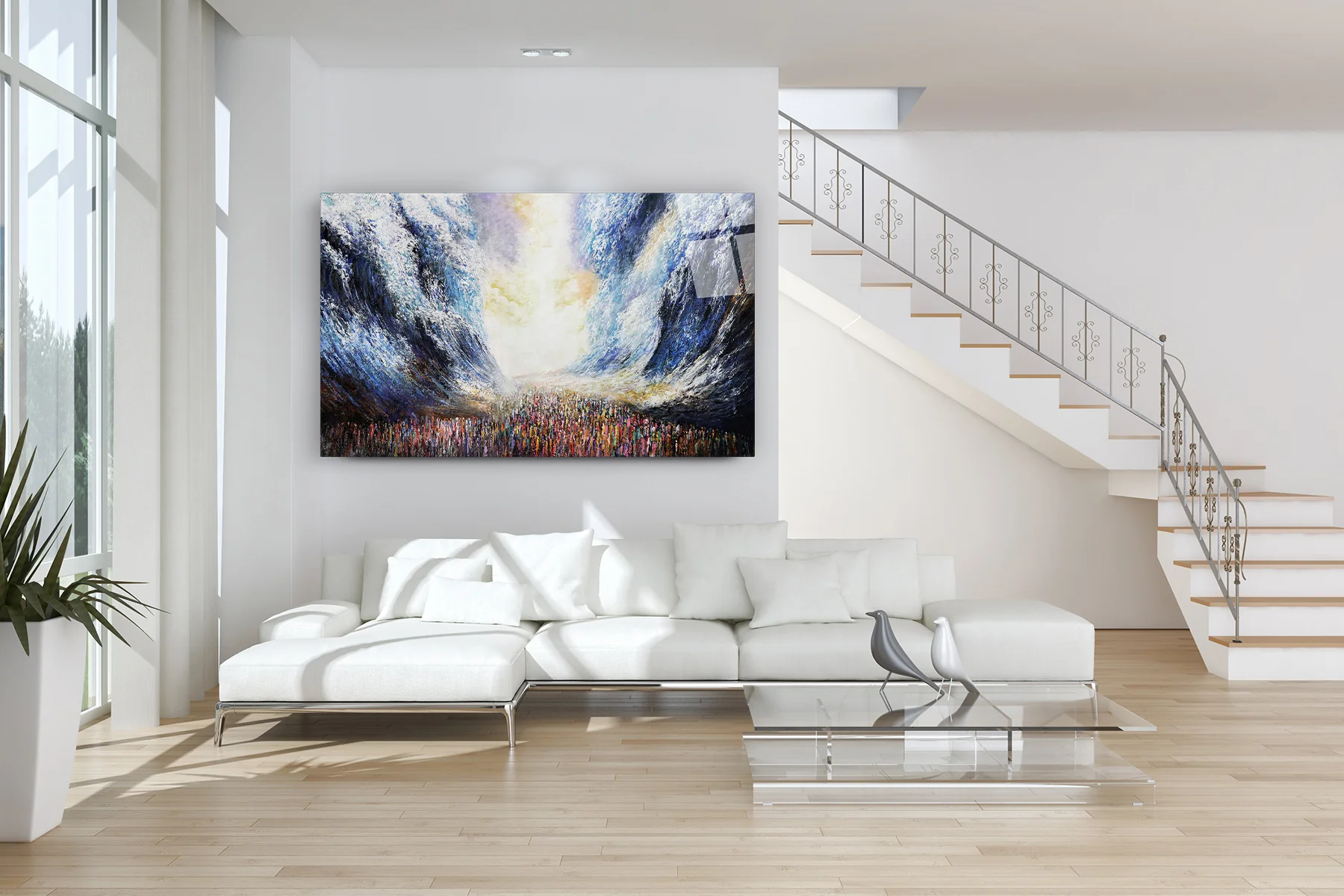 Splitting of the Sea - Dramatic Red Sea Crossing - Modern Jewish Art Print by Yossi Bitton