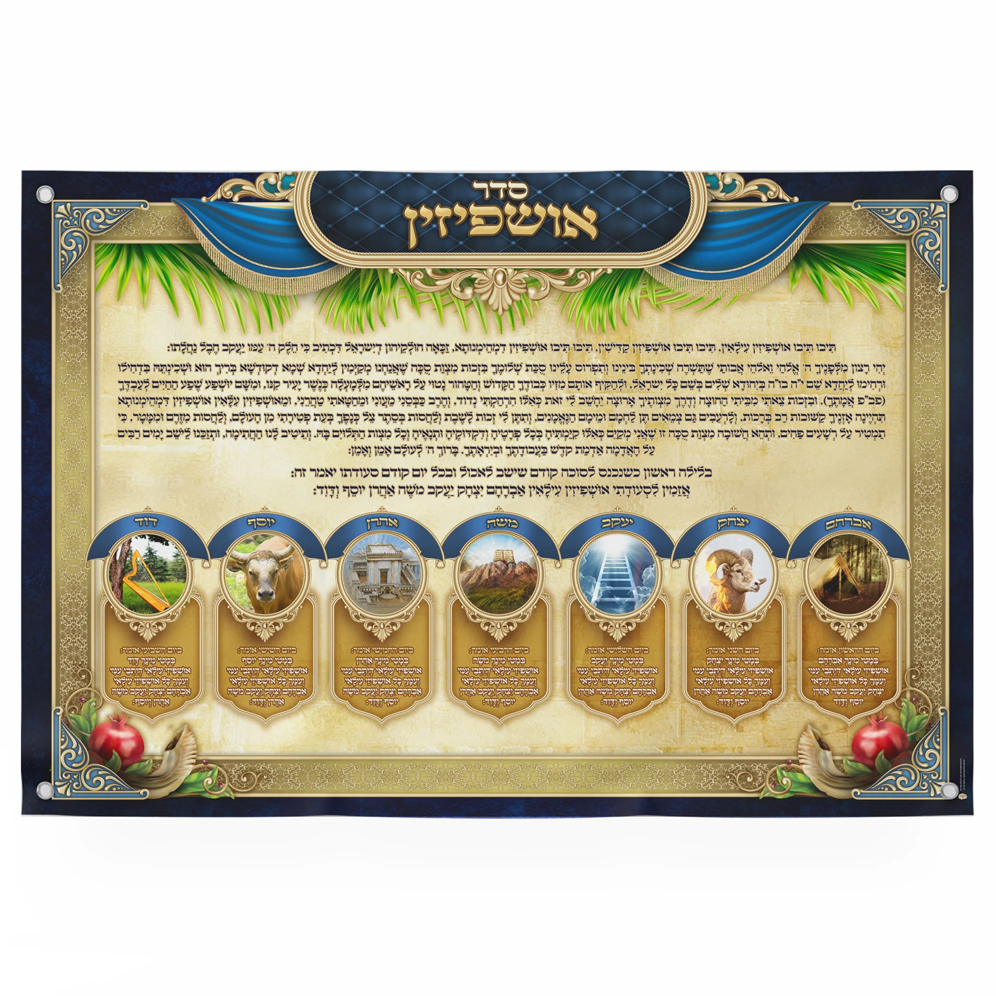Ushpizin Prayer and Symbols - Third Edition Sukkot Poster