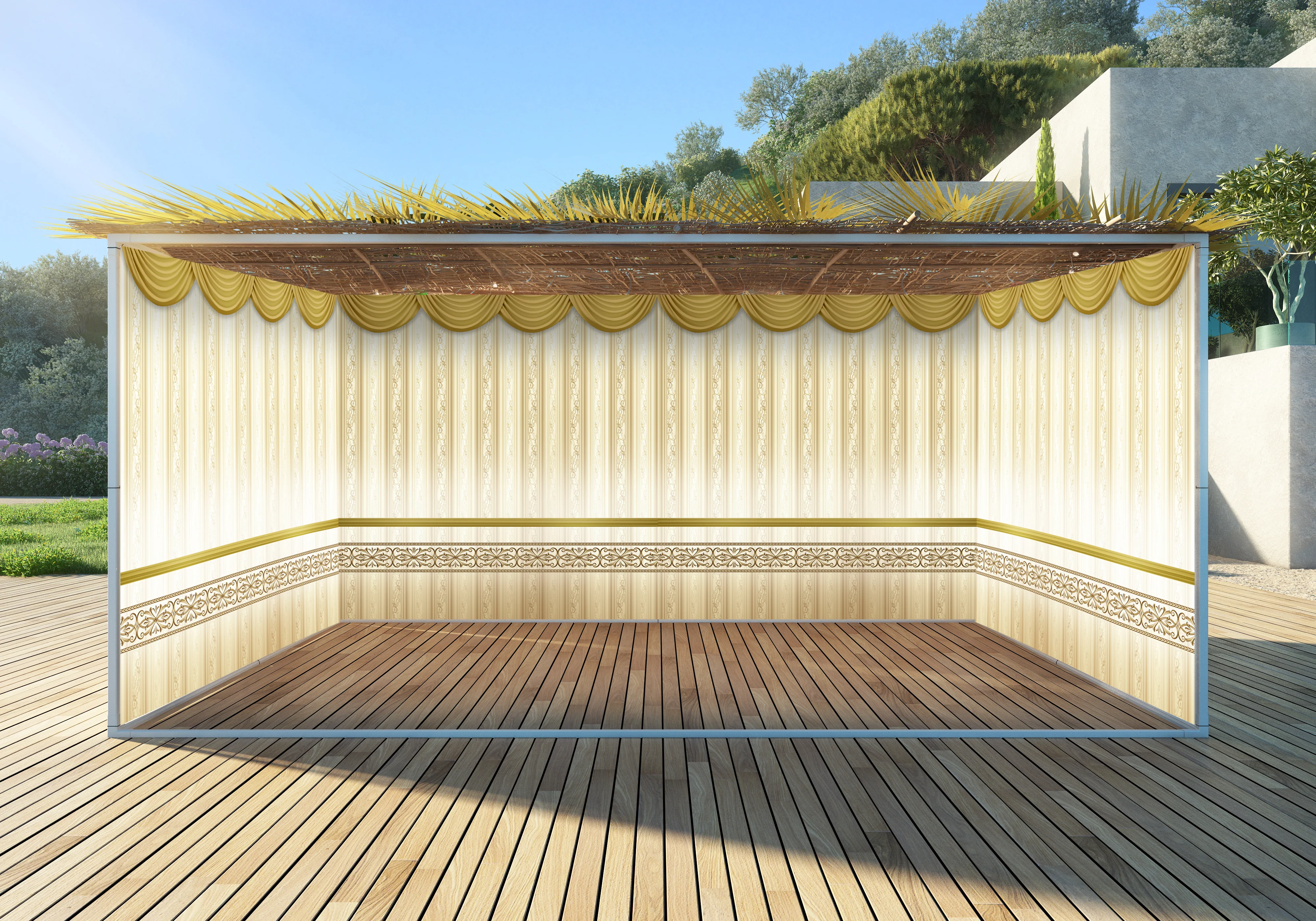 Royal Gold Wallpaper Sukkah Fabric - Golden Curtain Design