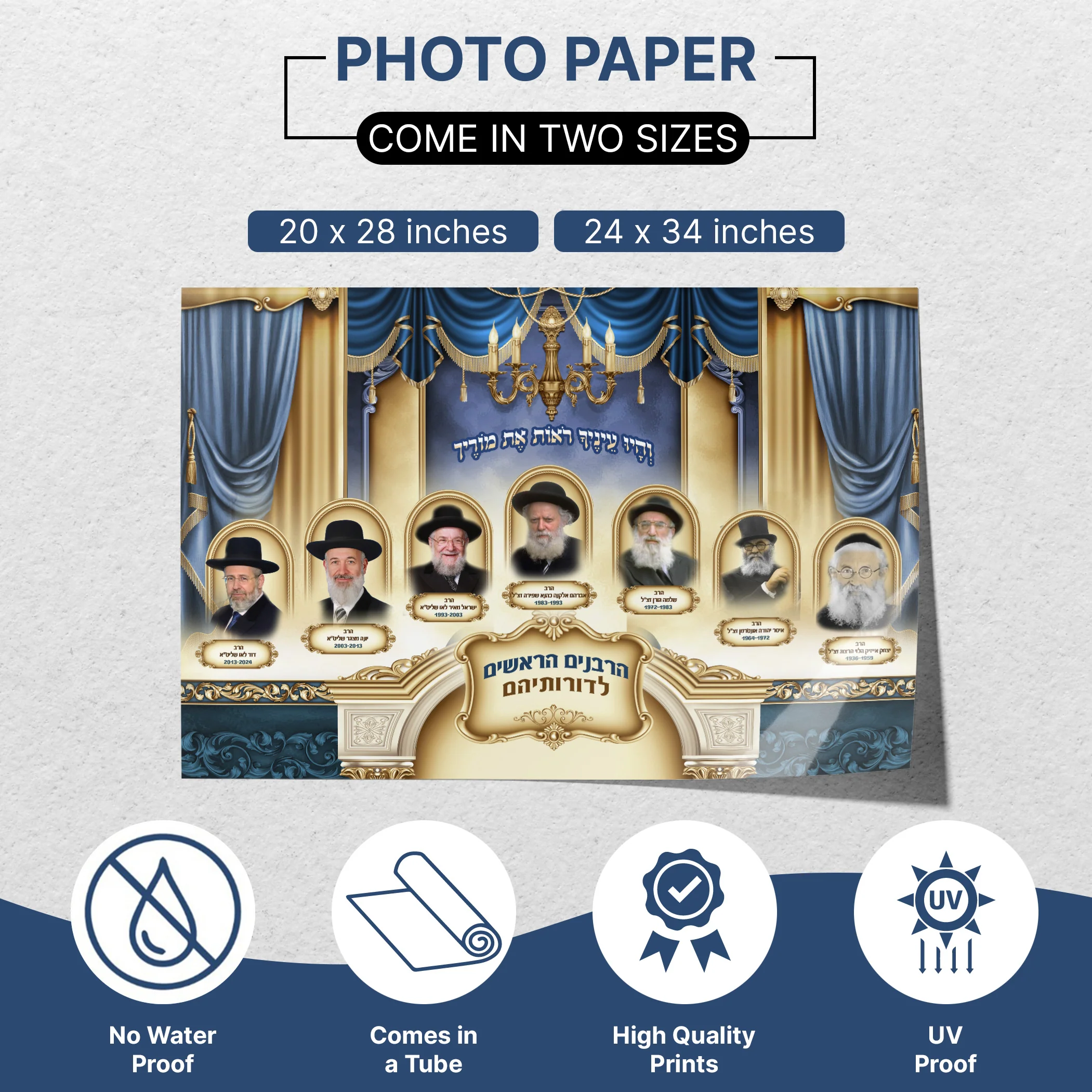 Portrait Collection of Israel��s Chief Ashkenaz Rabbis �C Sukkah Decoration Poster, Waterproof & UV-Proof