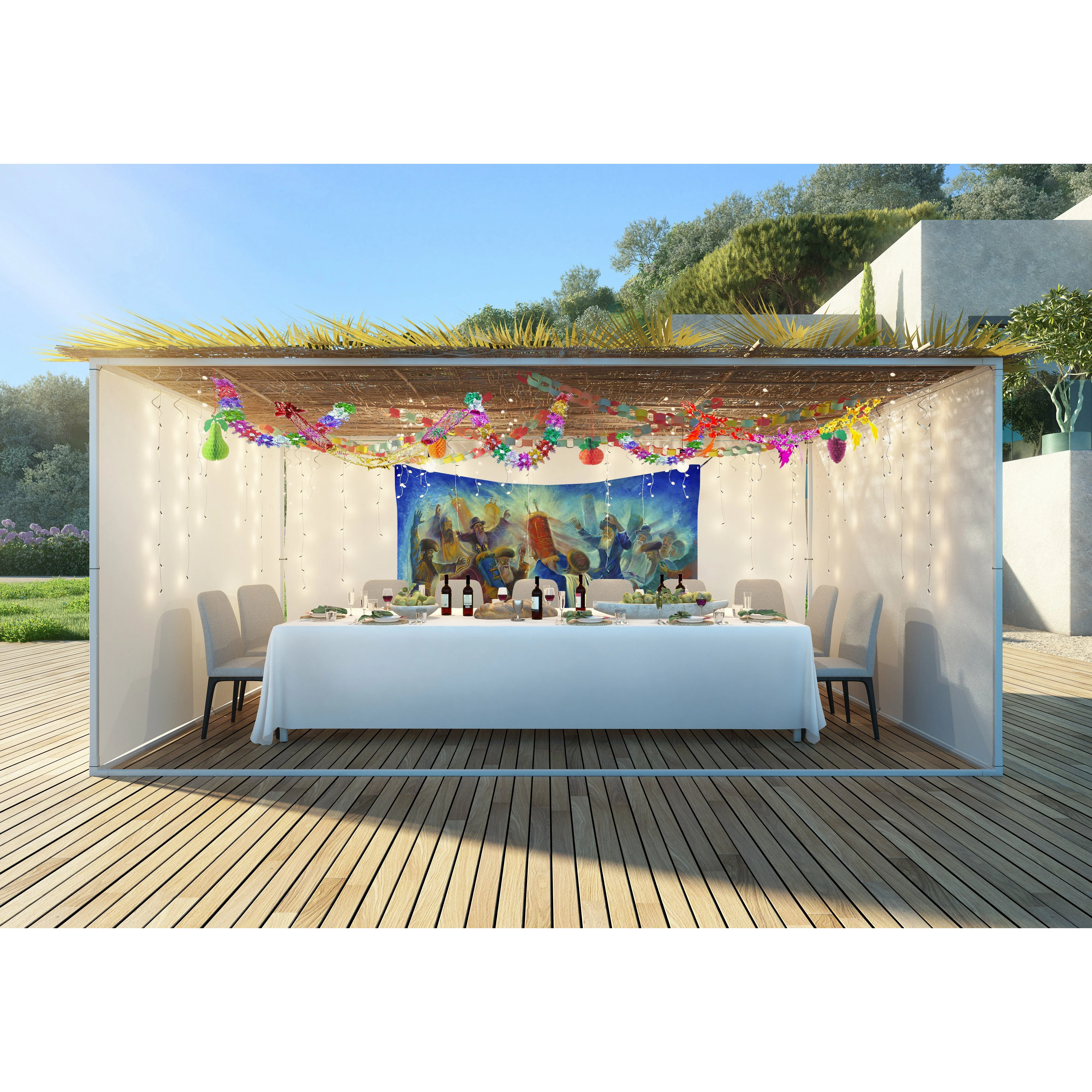 Joyful Jewish Dance Fabric - Colorful Sukkot Party, 80x50 Inches