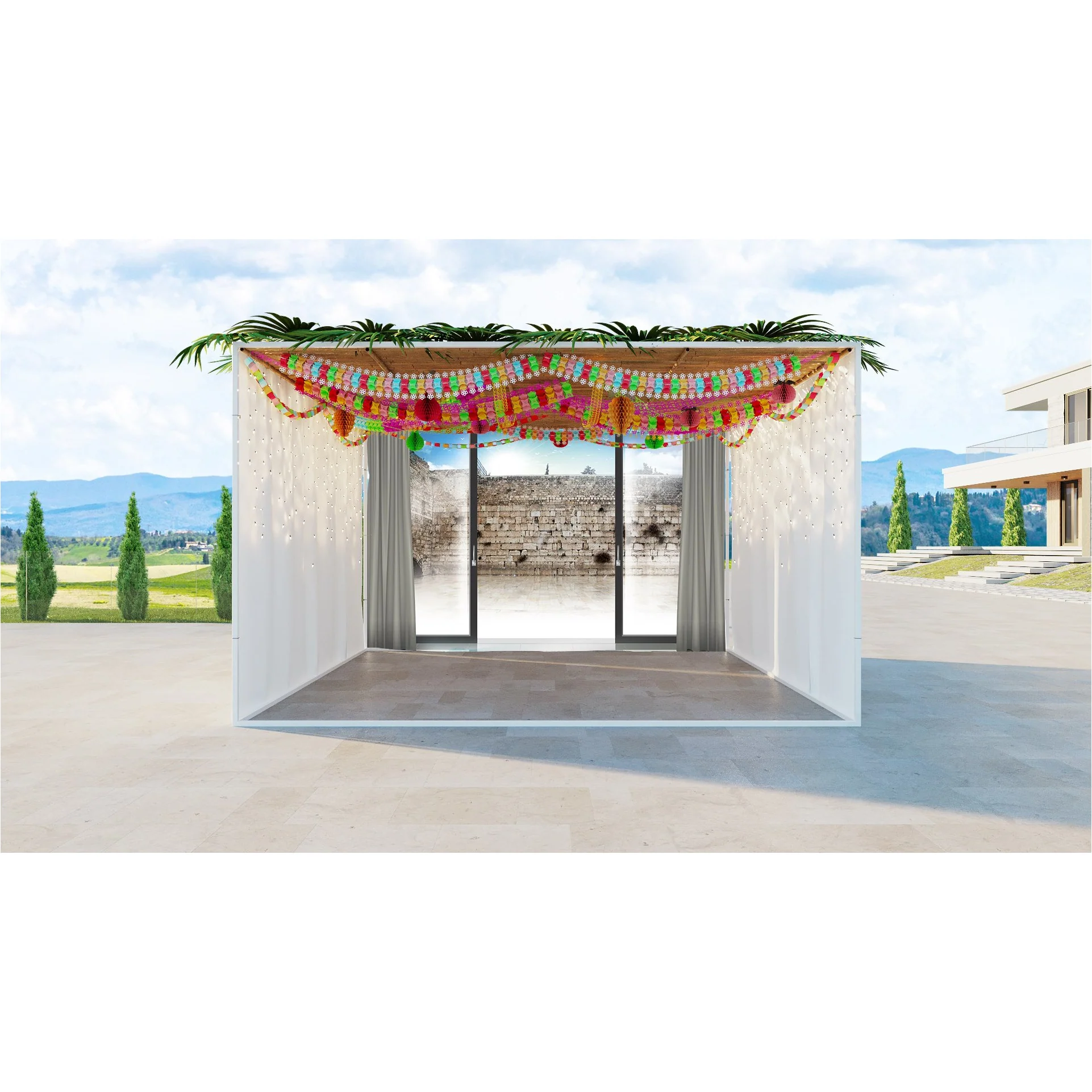 Western Wall Plaza View Fabric - UV & Waterproof Sukkah Decor