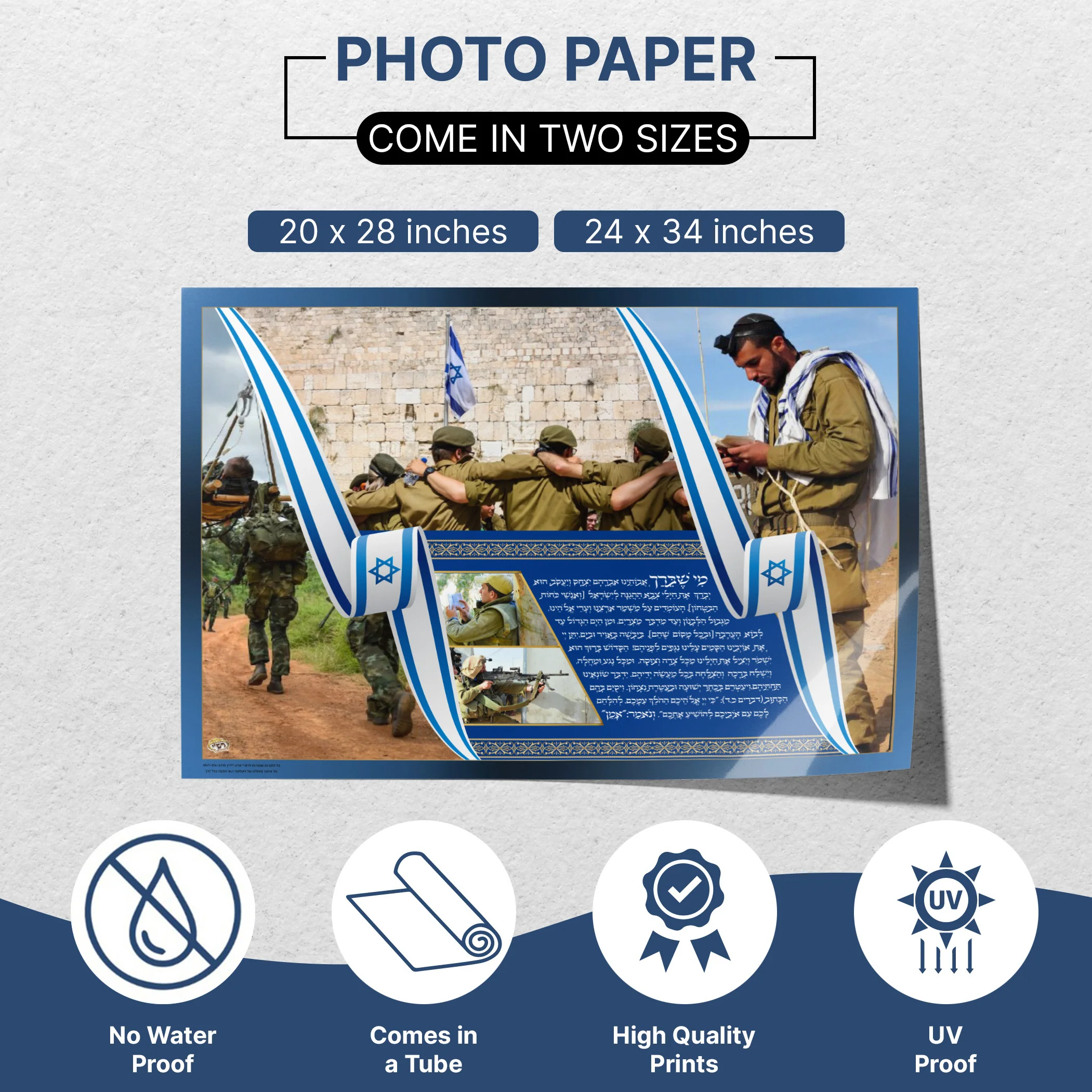 IDF Soldiers Praying at Western Wall Poster - Powerful Sukkah Decoration