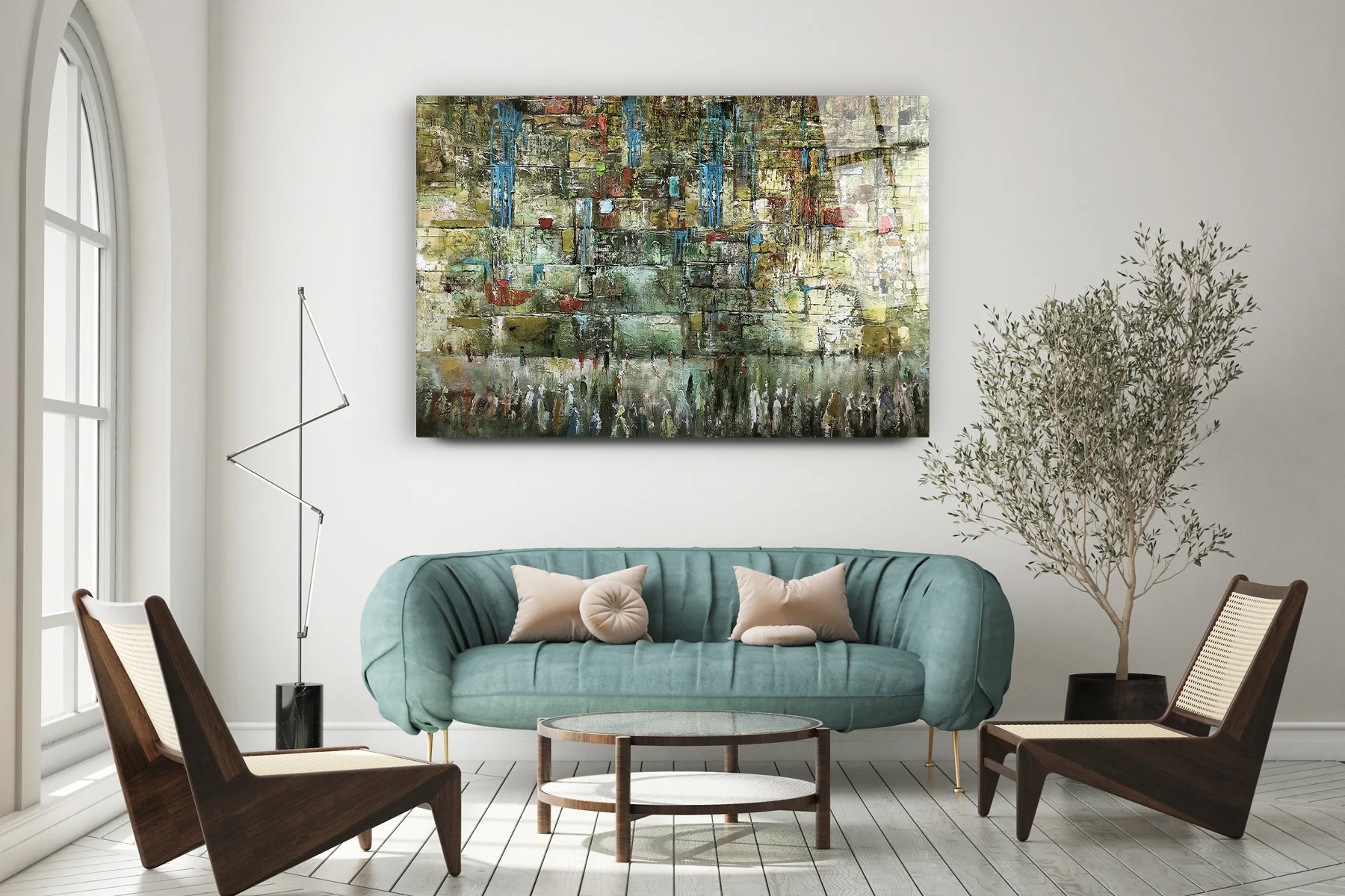 The Western Wall Metallic - Green Tones Abstract Art by Yossi Bitton