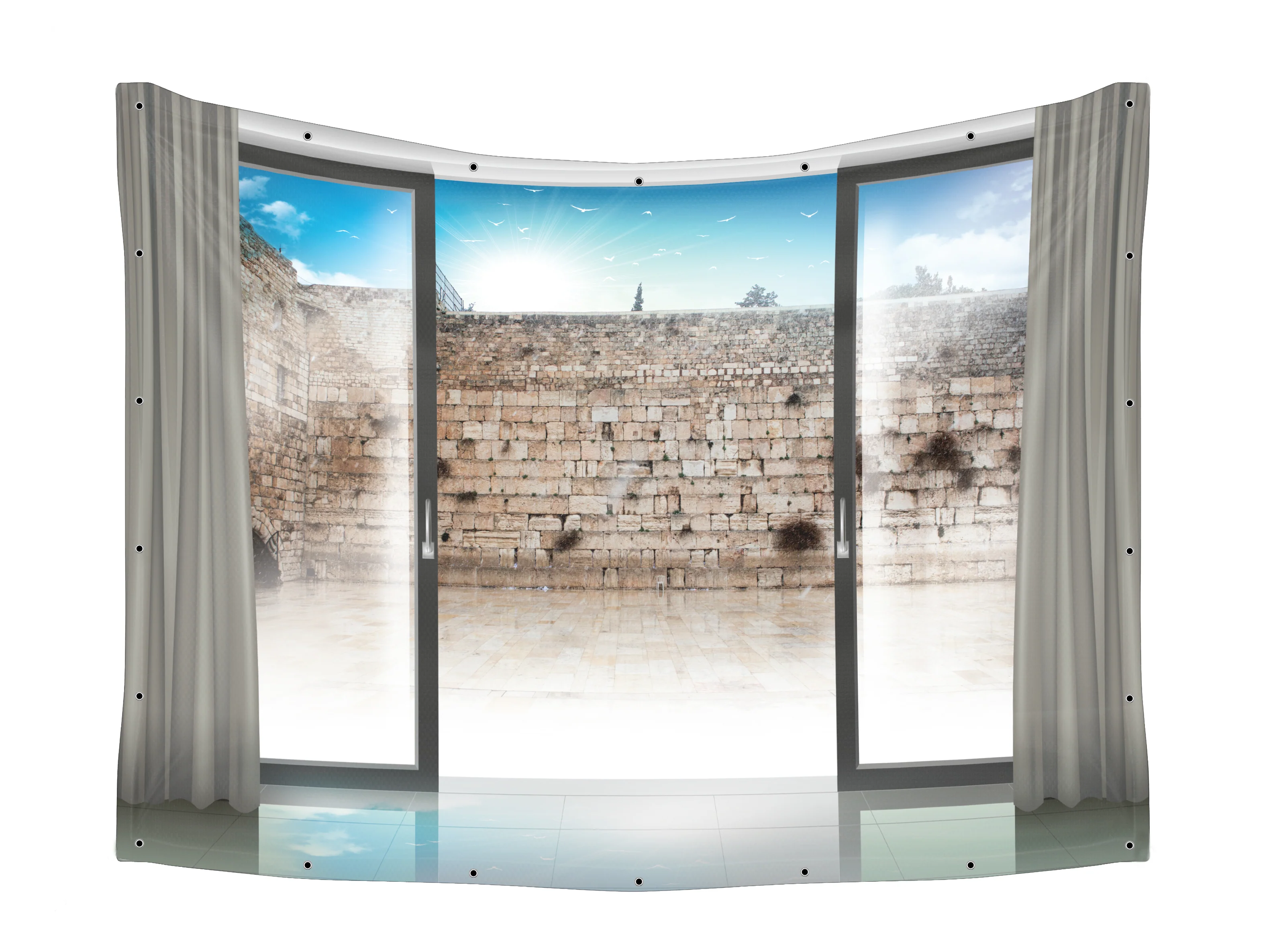 Western Wall Plaza View Fabric - UV & Waterproof Sukkah Decor
