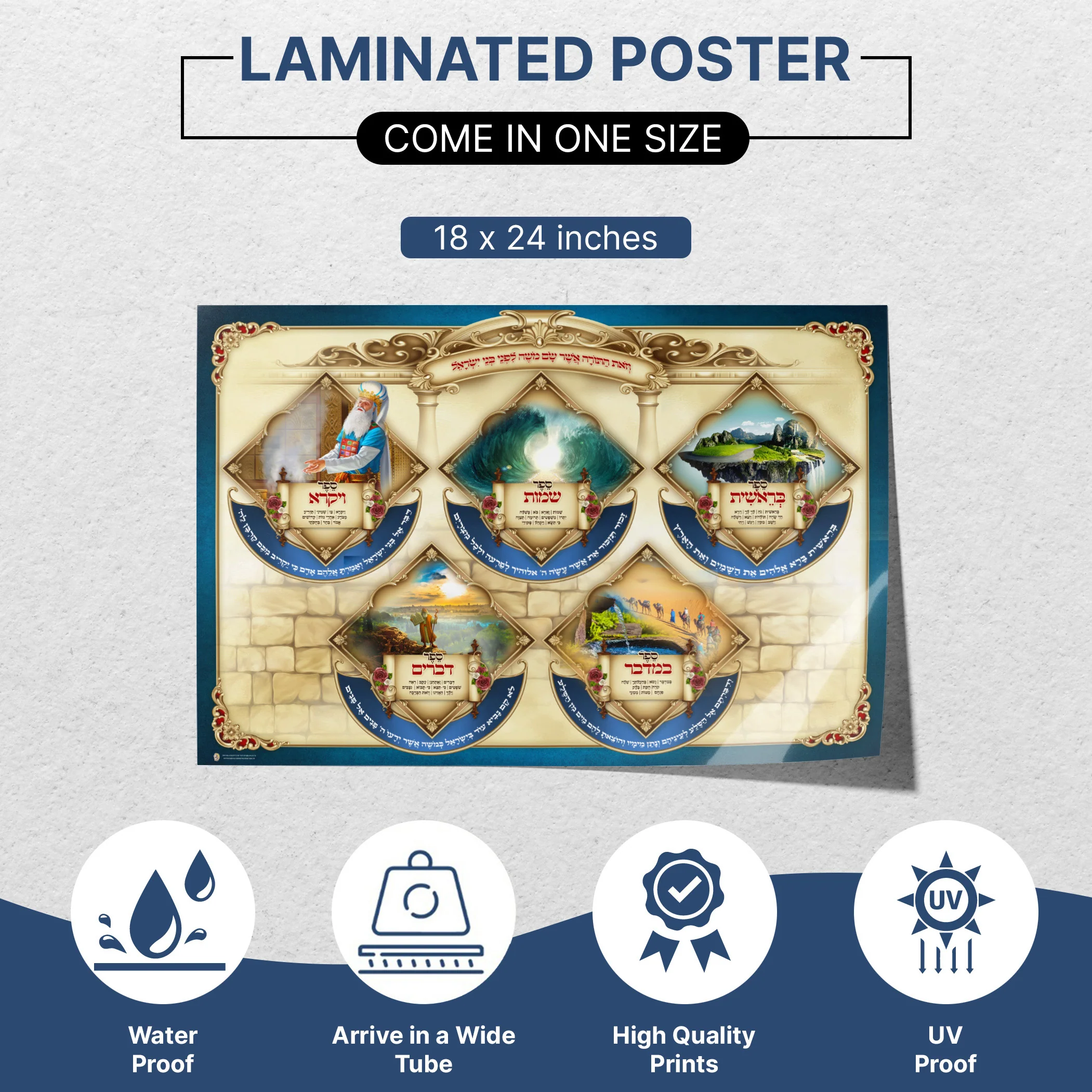 Chamish Chumshei Torah Poster - Elegant Torah Scroll Design for Sukkah