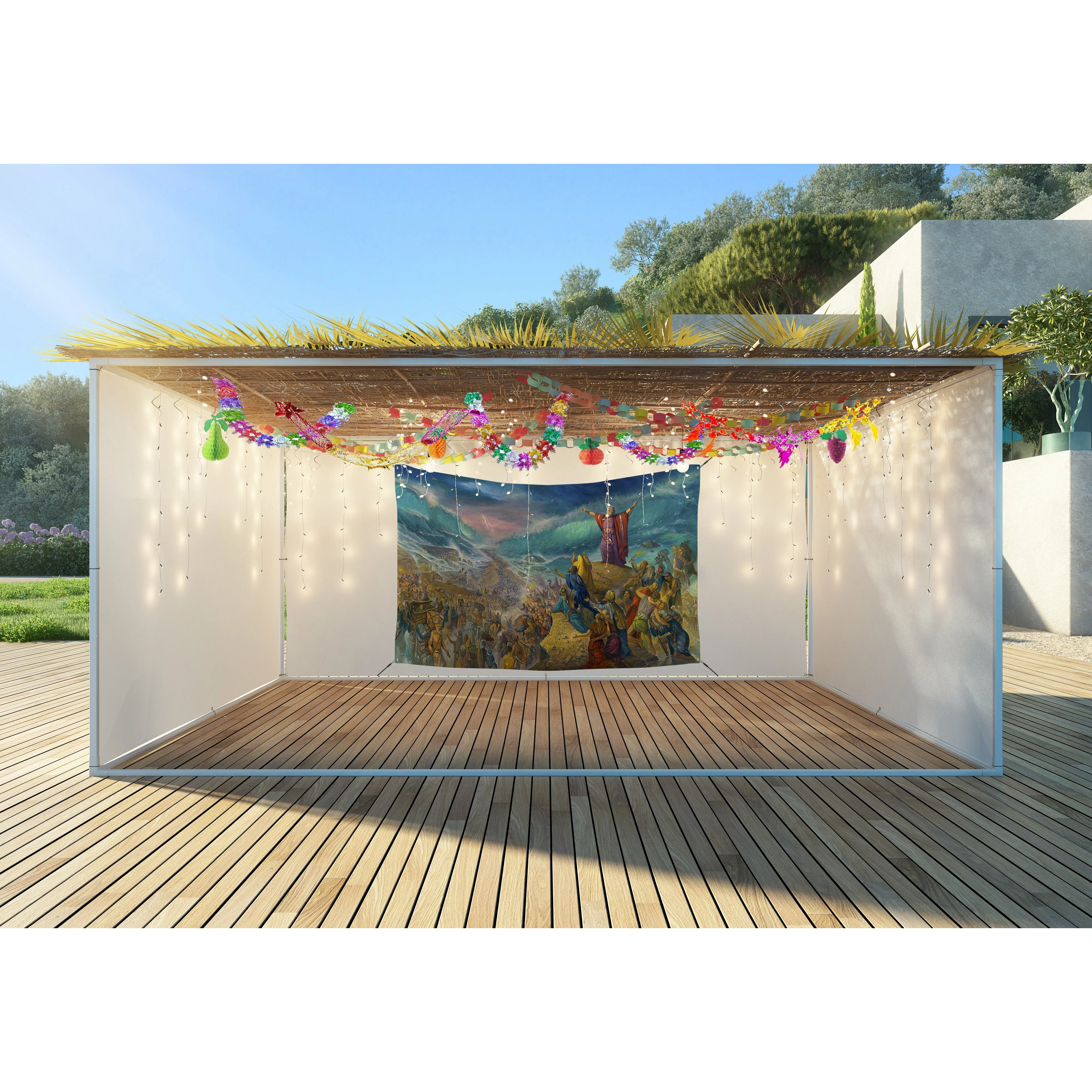 Alex Levin's Sea Crossing Fabric - Dramatic Sukkot Art, 80x50 Inches