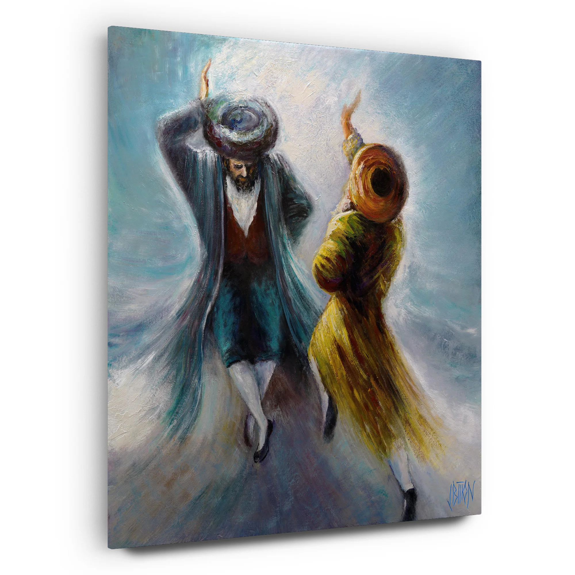 Purple and Blue Chassidic Dance Print - Yossi Bitton's Colorful Jewish Wall Art