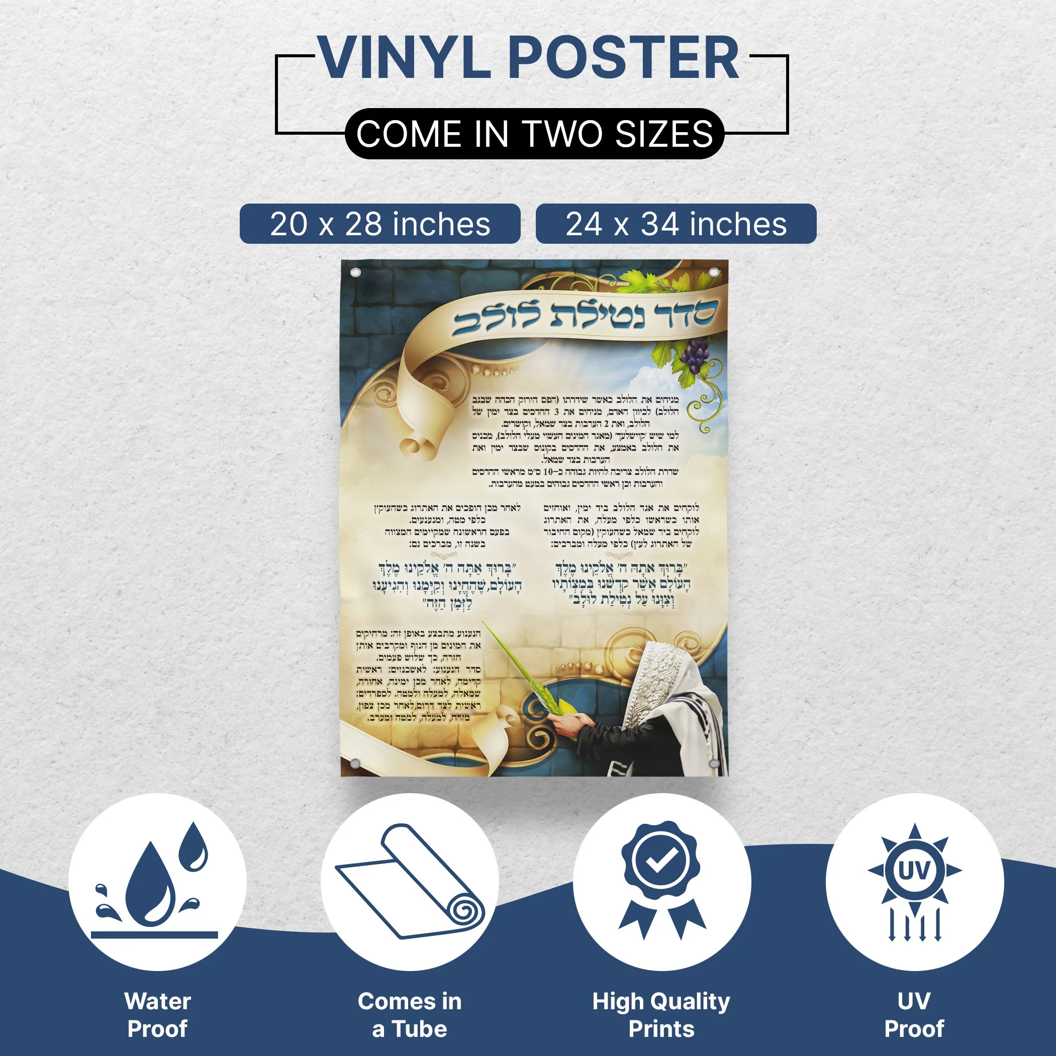 Seder Netilat Lulav Prayer Poster - Sukkot Ritual Elegance