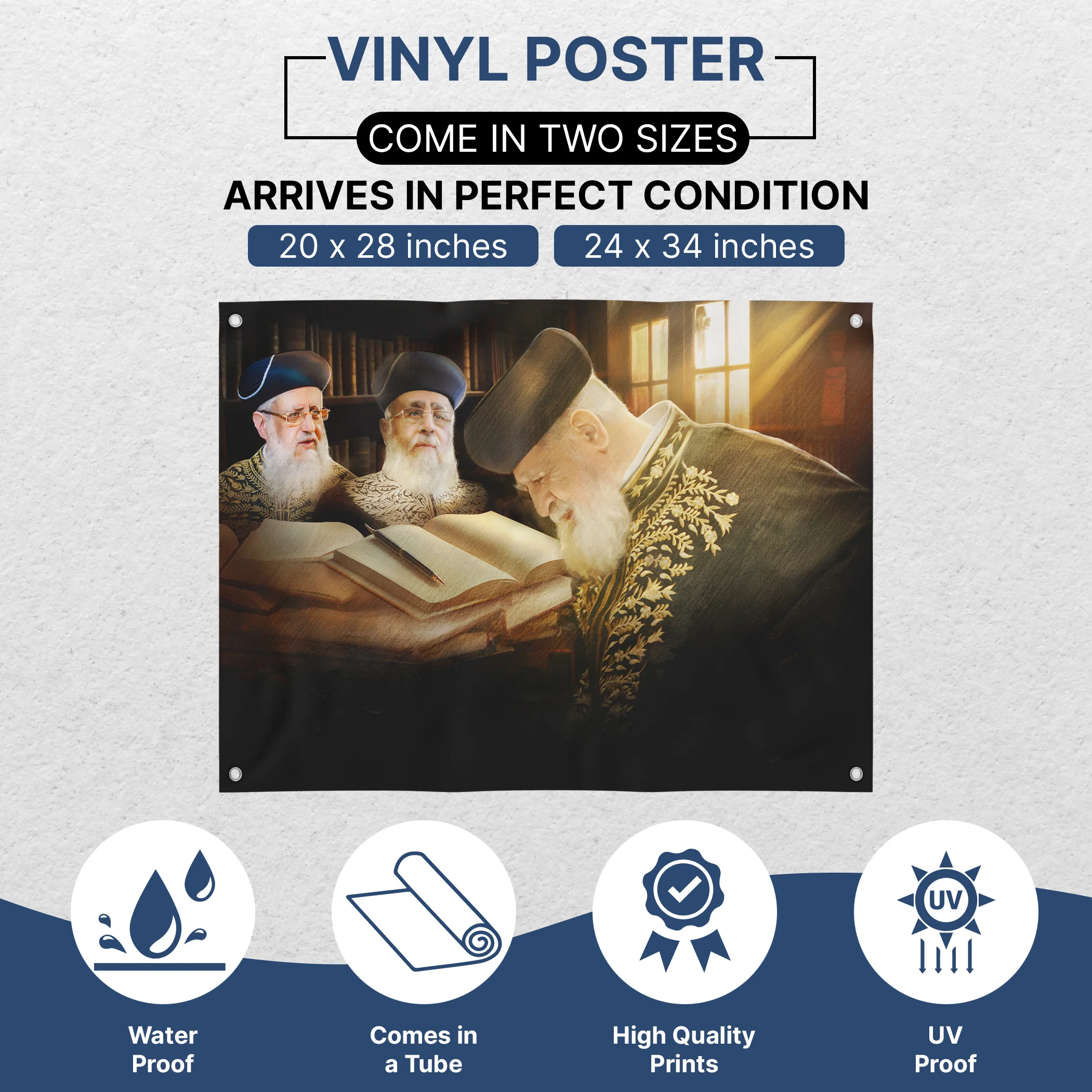 Sukkah D��cor Rabbi Ovadia Yosef & Sons Learning Torah Poster Waterproof UV-Proof