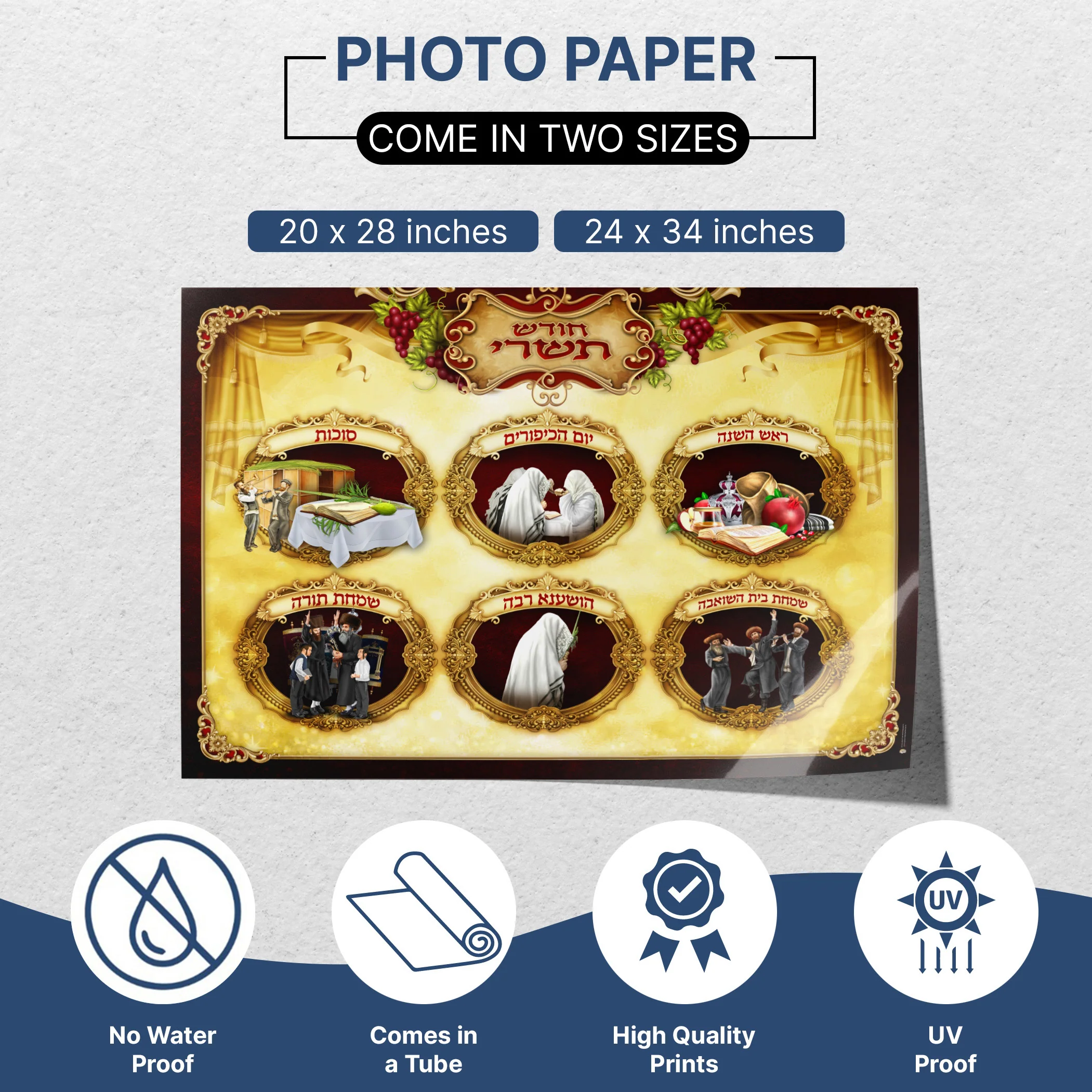 Tishrei Jewish Holidays Poster - Comprehensive Festivals Art for Sukkah