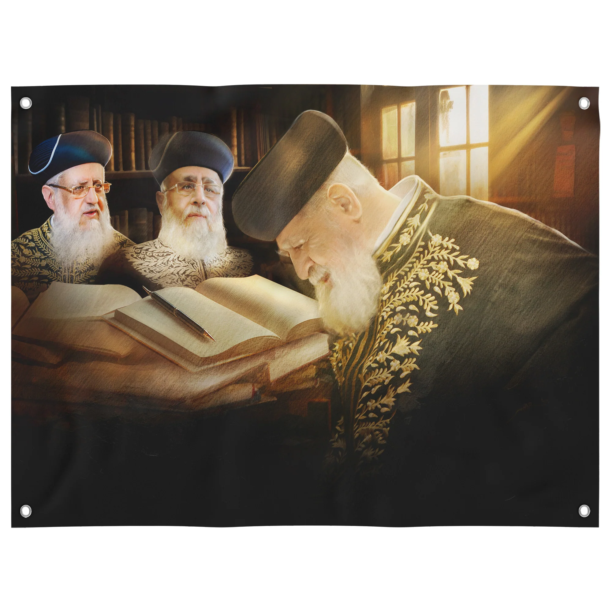 Sukkah D��cor Rabbi Ovadia Yosef & Sons Learning Torah Poster Waterproof UV-Proof