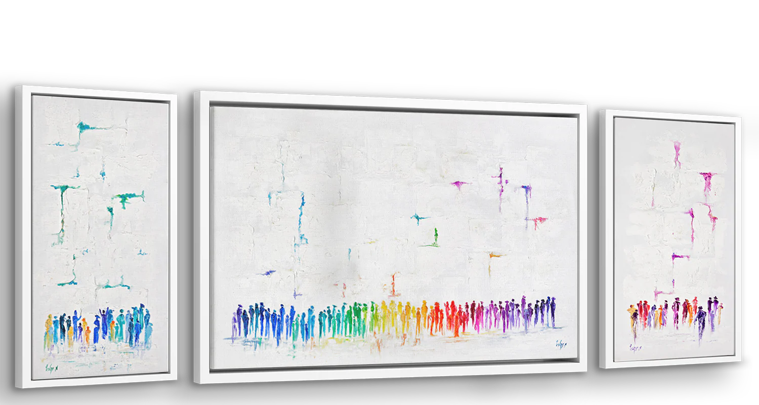 Western Wall Triptych Abstract - Colorful Judaica Panels