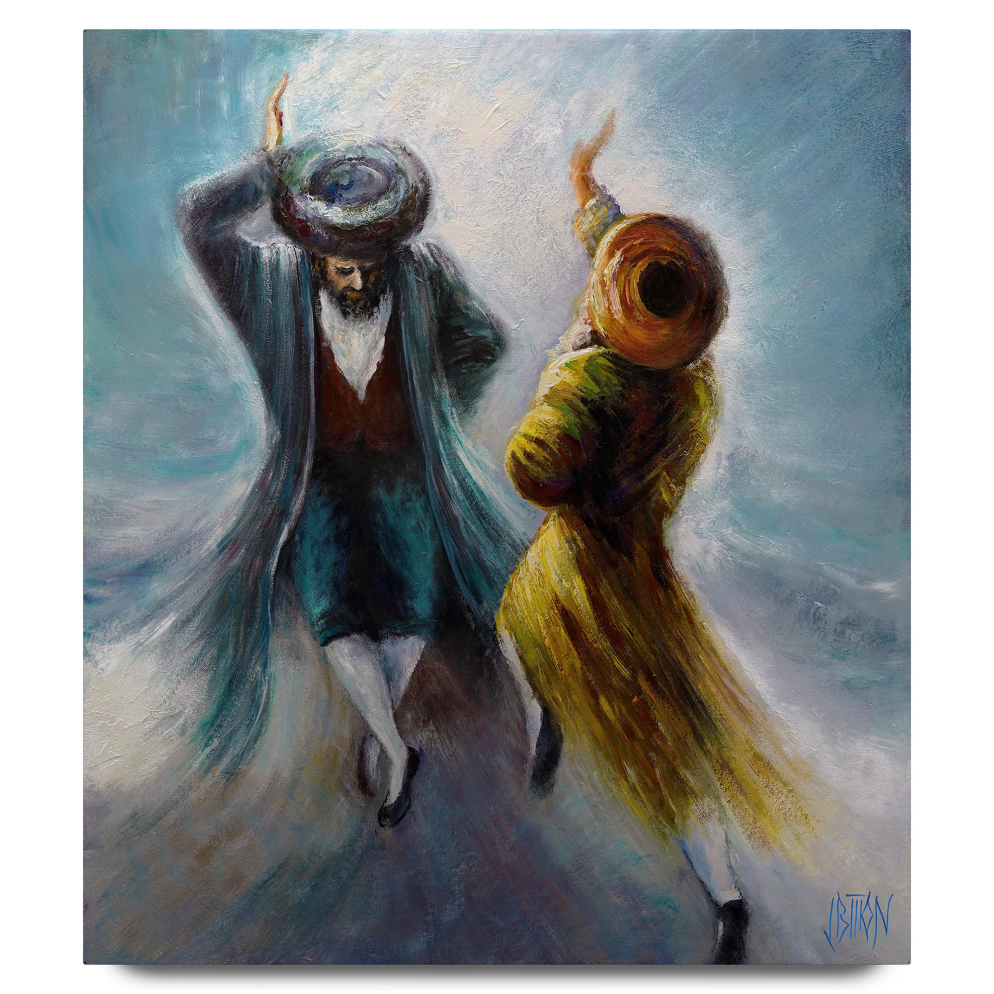 Purple and Blue Chassidic Dance Print - Yossi Bitton's Colorful Jewish Wall Art