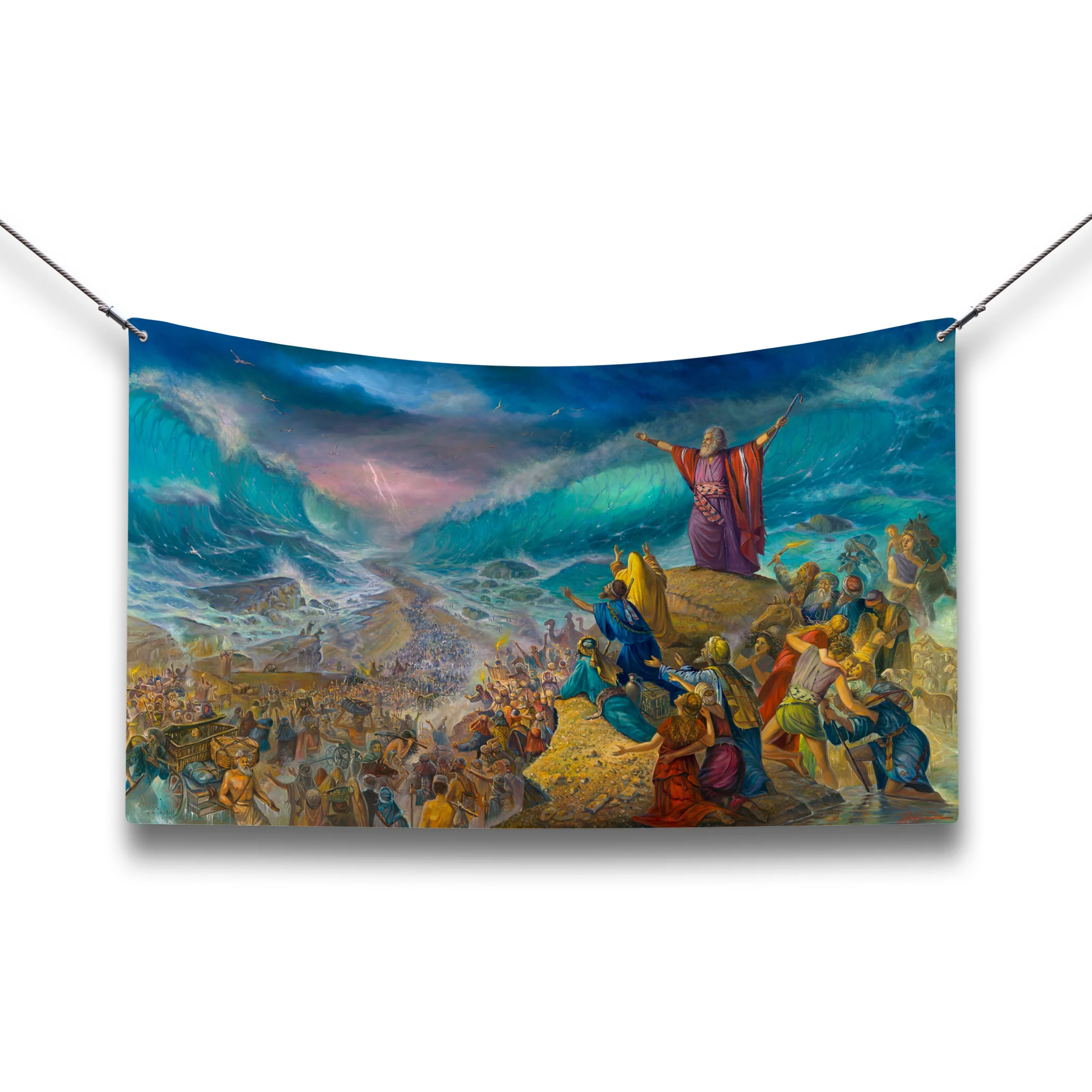 Alex Levin's Sea Crossing Fabric - Dramatic Sukkot Art, 80x50 Inches