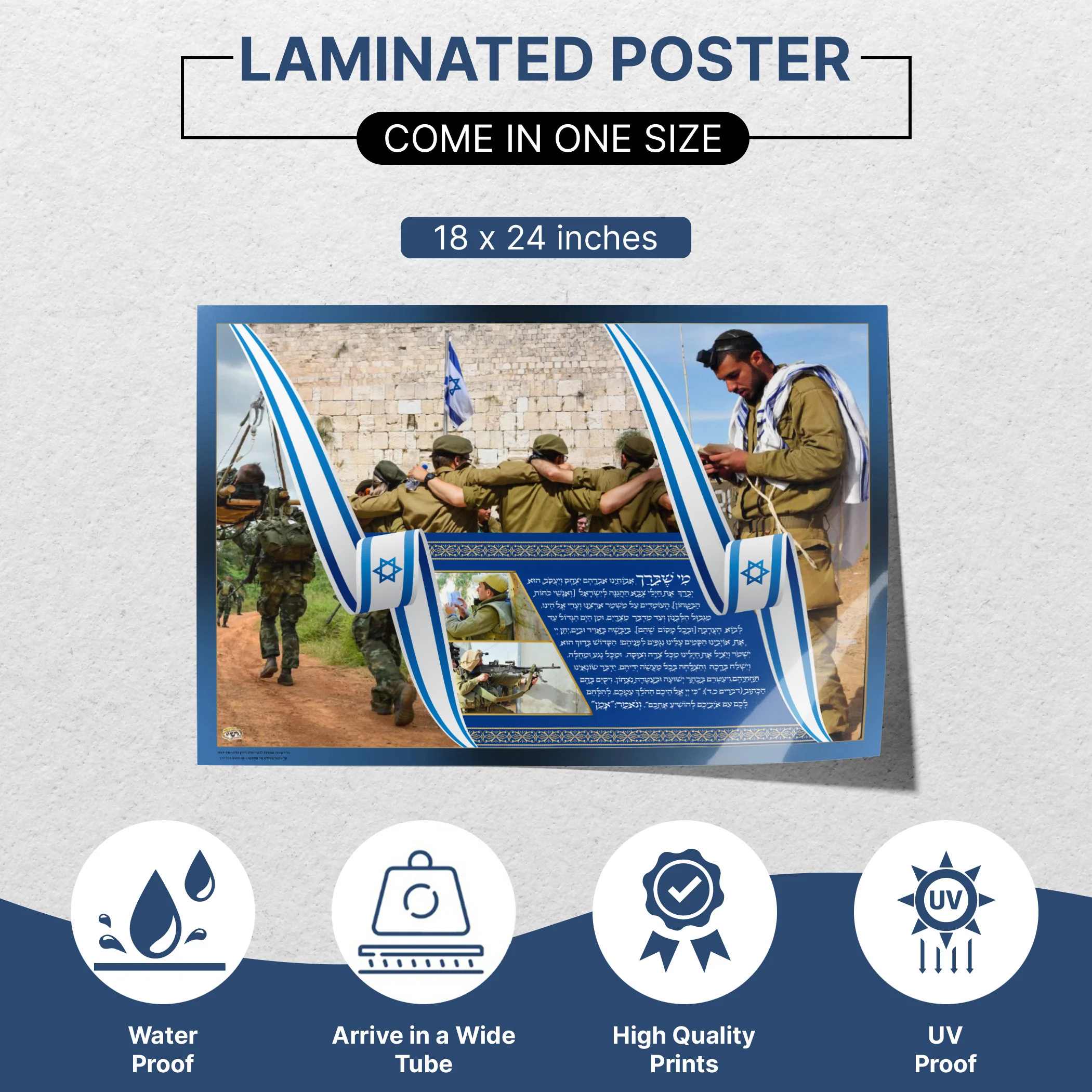 IDF Soldiers Praying at Western Wall Poster - Powerful Sukkah Decoration